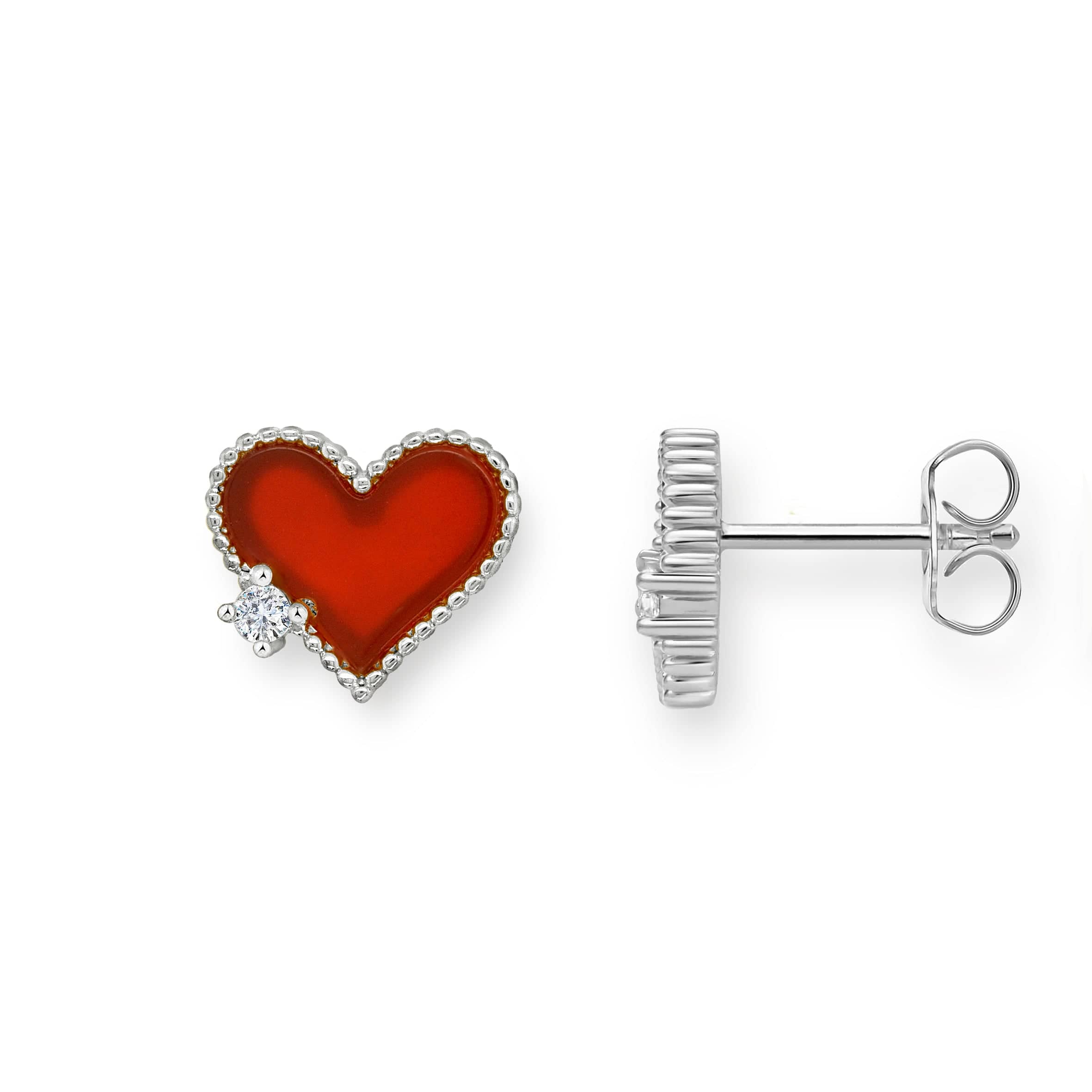 Lynora Jewellery Earrings Red and Silver Heart Studs Sterling Silver / Red Red and Silver Heart Studs
