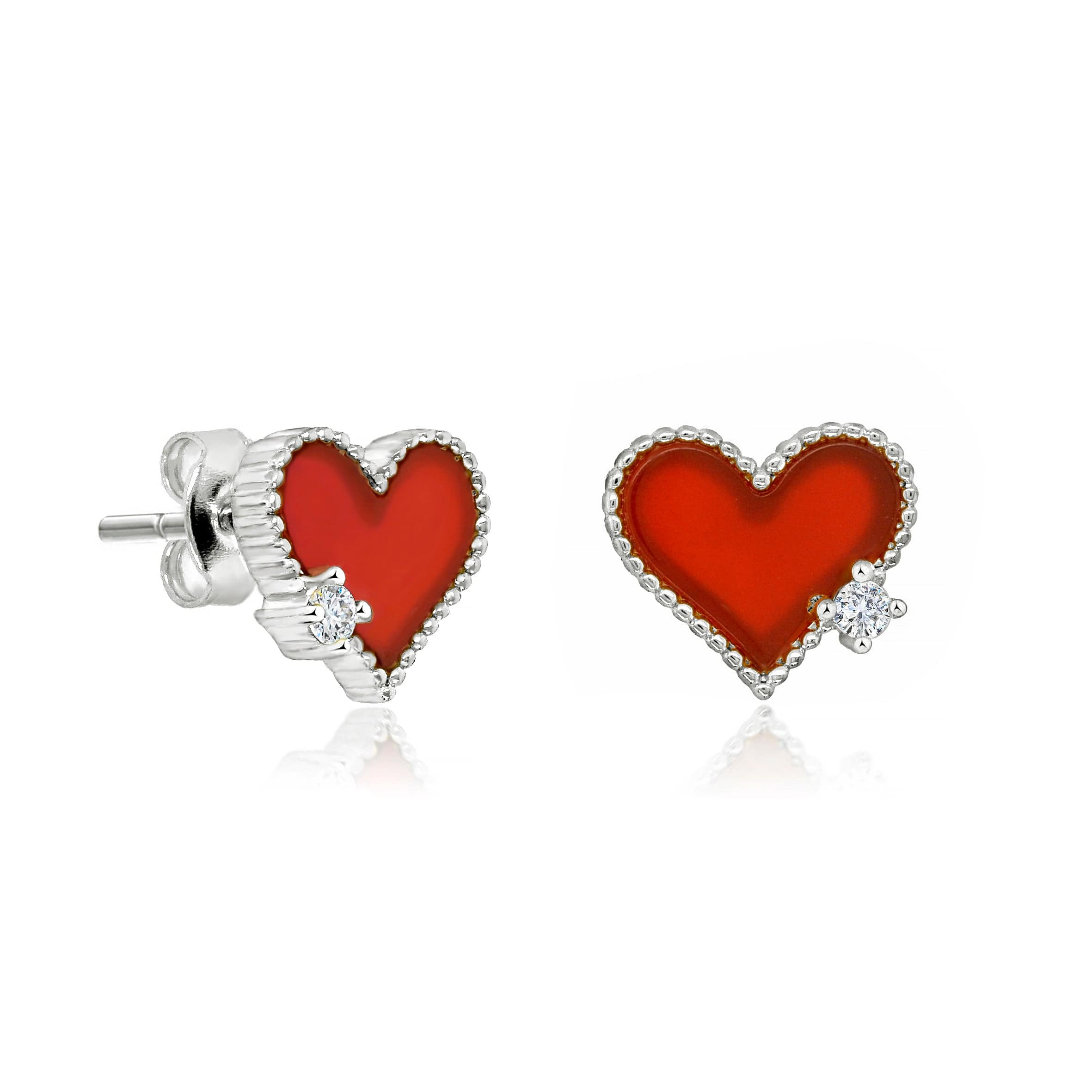 Lynora Jewellery Earrings Red and Silver Heart Studs Sterling Silver / Red Red and Silver Heart Studs