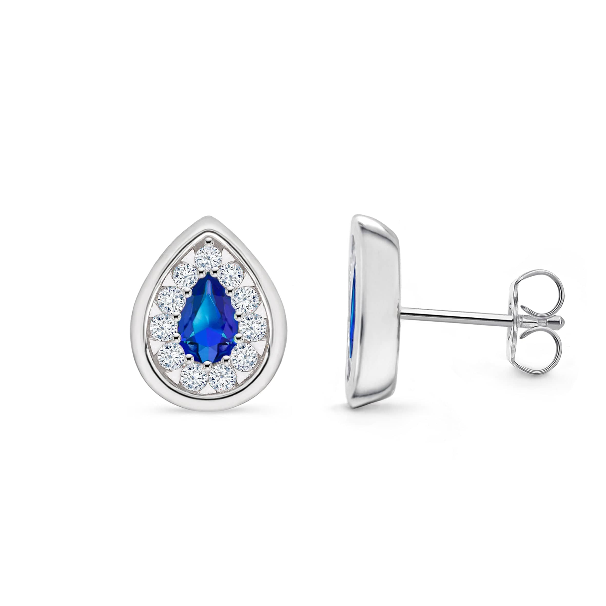 Lynora Jewellery Earrings Sapphire Cluster Pear Halo Studs Sterling Silver / Sapphire Sapphire Cluster Pear Halo Studs
