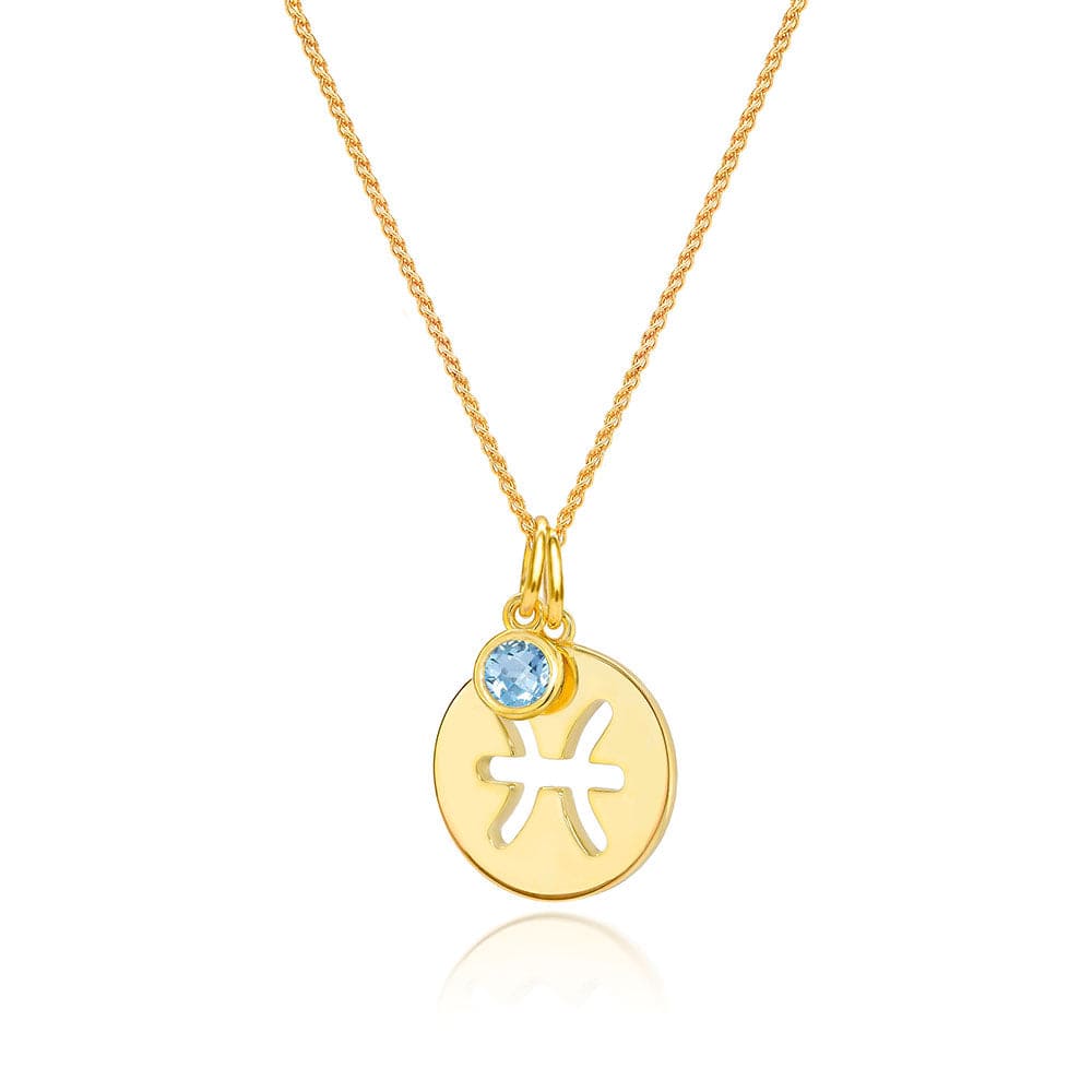 Lynora Jewellery Necklace Aquamarine Pisces Zodiac Pendant Gold Plated
