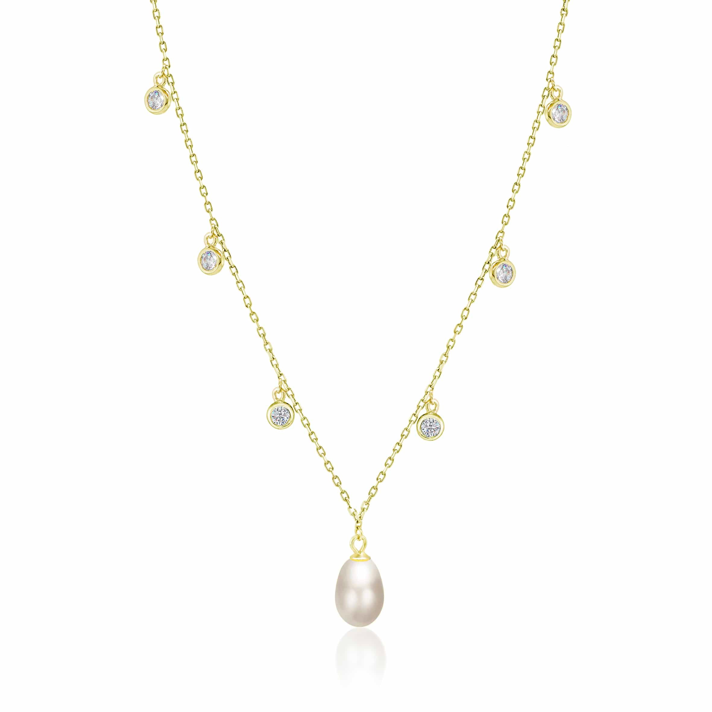 Lynora Jewellery Necklace Gold Pearl Drop Bezel Necklace Gold Plated / Pearl Gold Pearl Drop Bezel Necklace