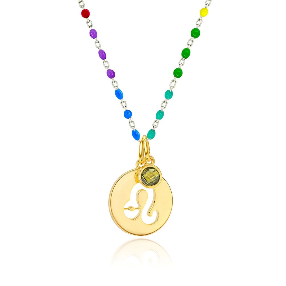 Lynora Jewellery Necklace Peridot Leo Zodiac Enamel Chain Pendant