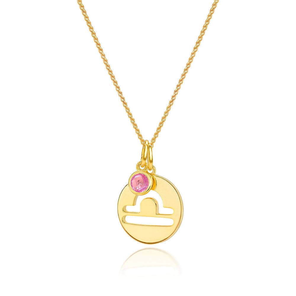 Lynora Jewellery Necklace Pink Tourmaline Libra Zodiac Pendant Gold Plated