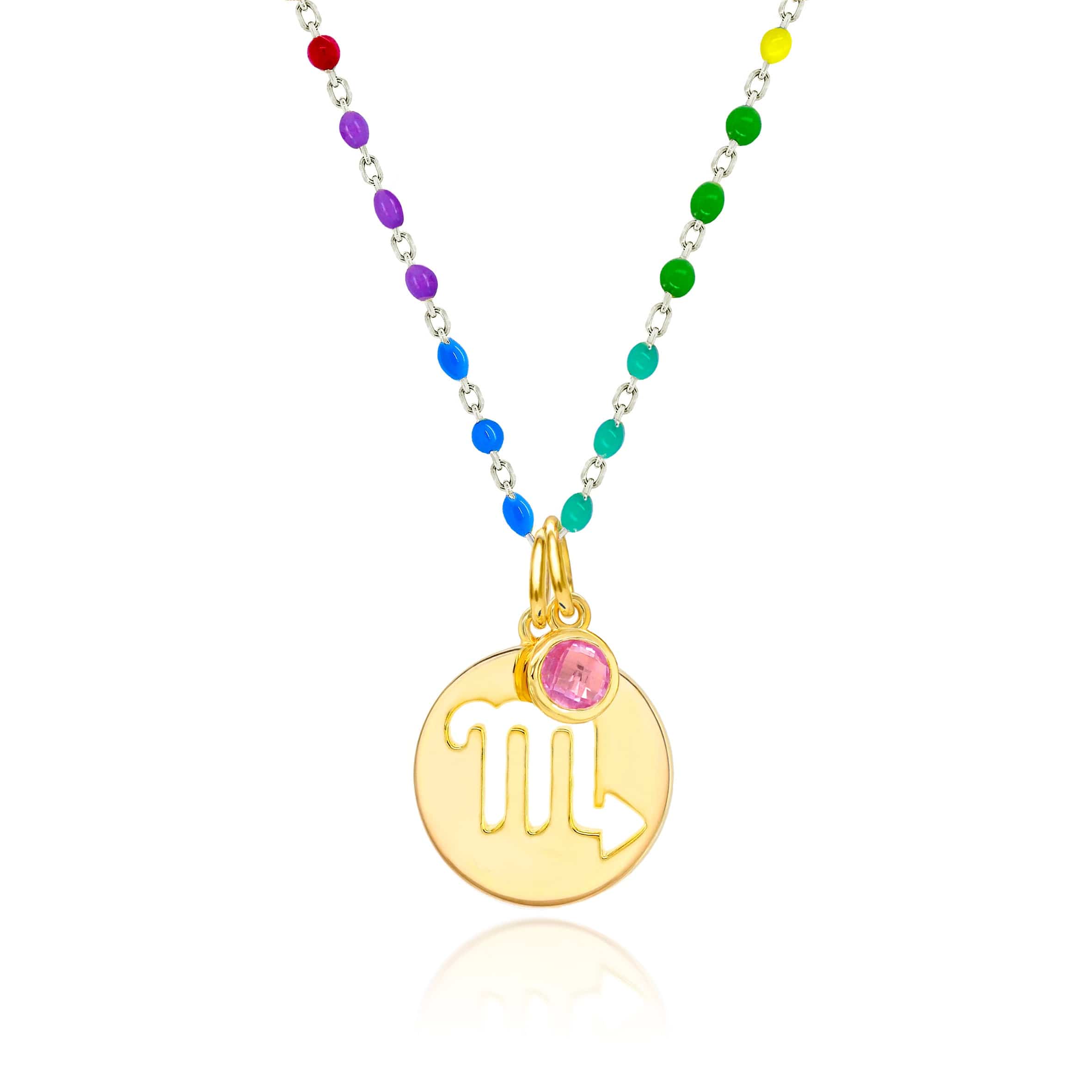 Lynora Jewellery Necklace Pink Tourmaline Scorpio Zodiac Enamel Chain Pendant