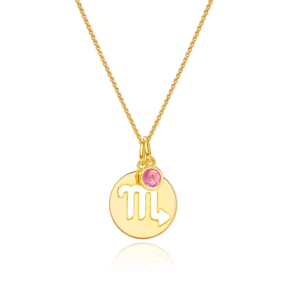 Lynora Jewellery Necklace Pink Tourmaline Scorpio Zodiac Pendant Gold Plated