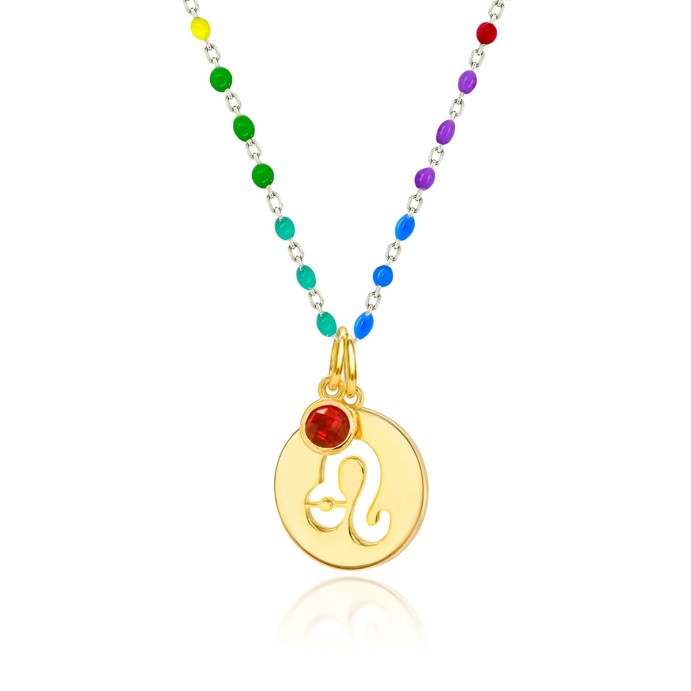 Lynora Jewellery Necklace Ruby Leo Zodiac Enamel Chain Pendant