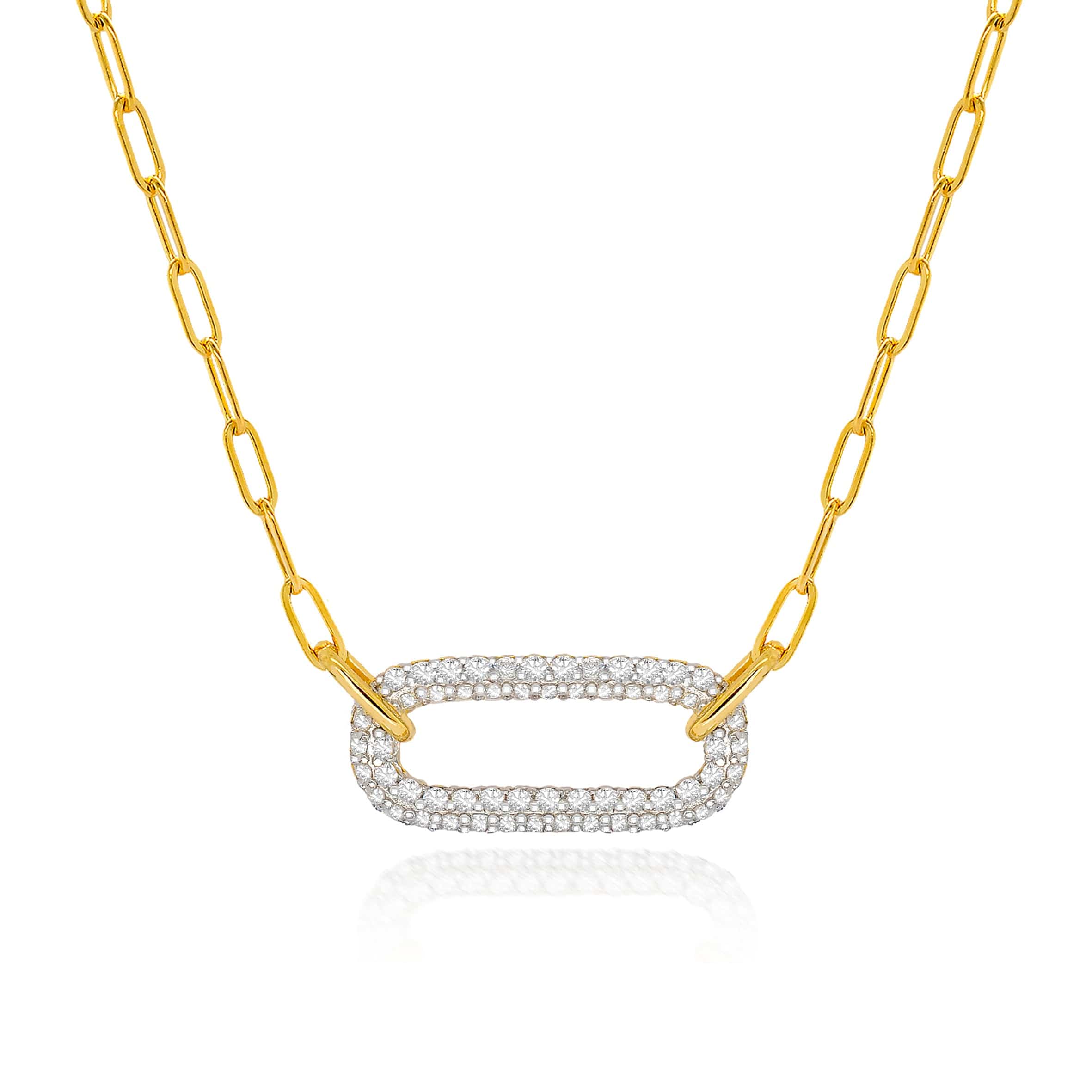 Lynora Jewellery Necklace Diamond Encrusted Gold Link Necklace Sterling Silver and Gold Plated / Clear Diamond Encrusted Gold Link Necklace