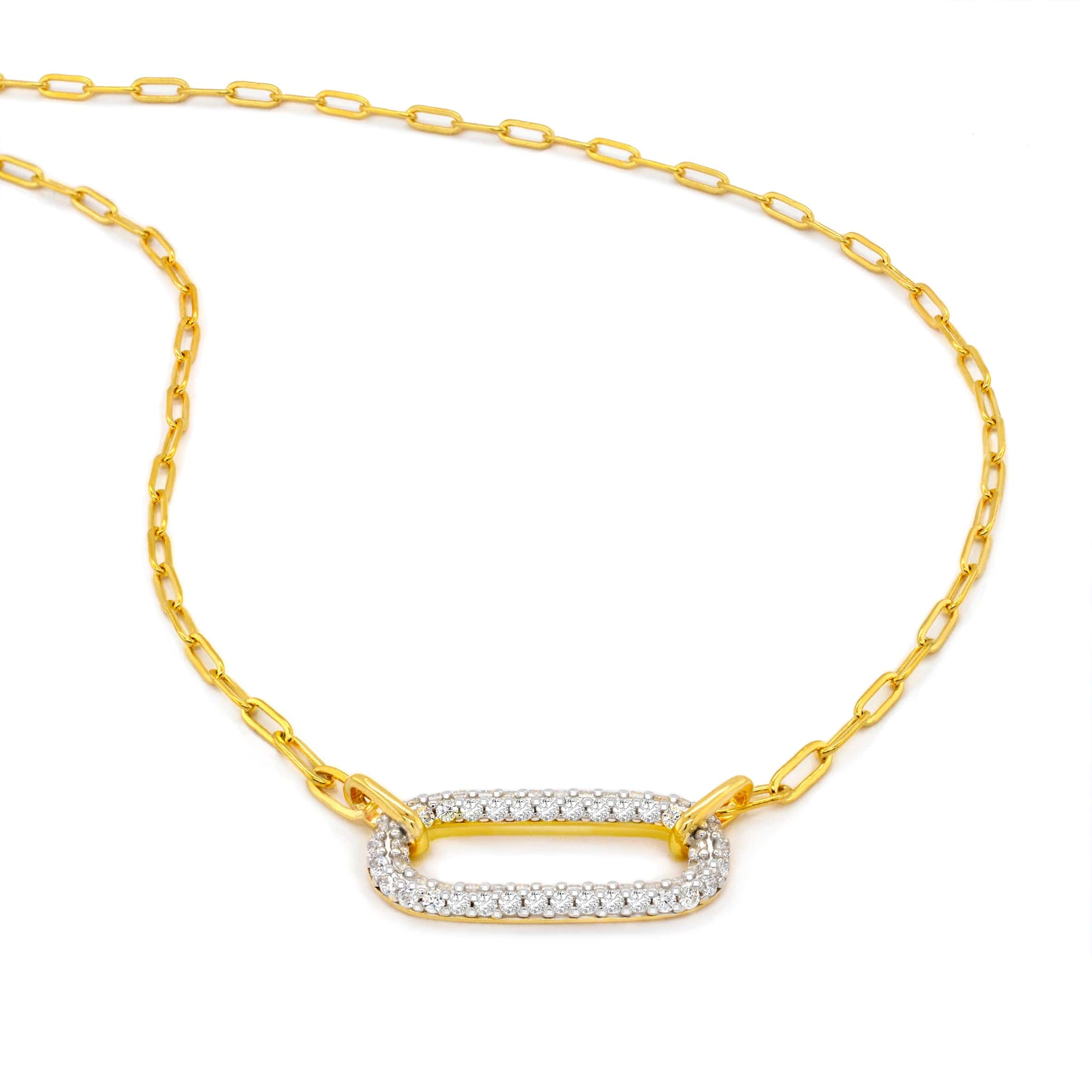 Lynora Jewellery Necklace Diamond Encrusted Gold Link Necklace Sterling Silver and Gold Plated / Clear Diamond Encrusted Gold Link Necklace