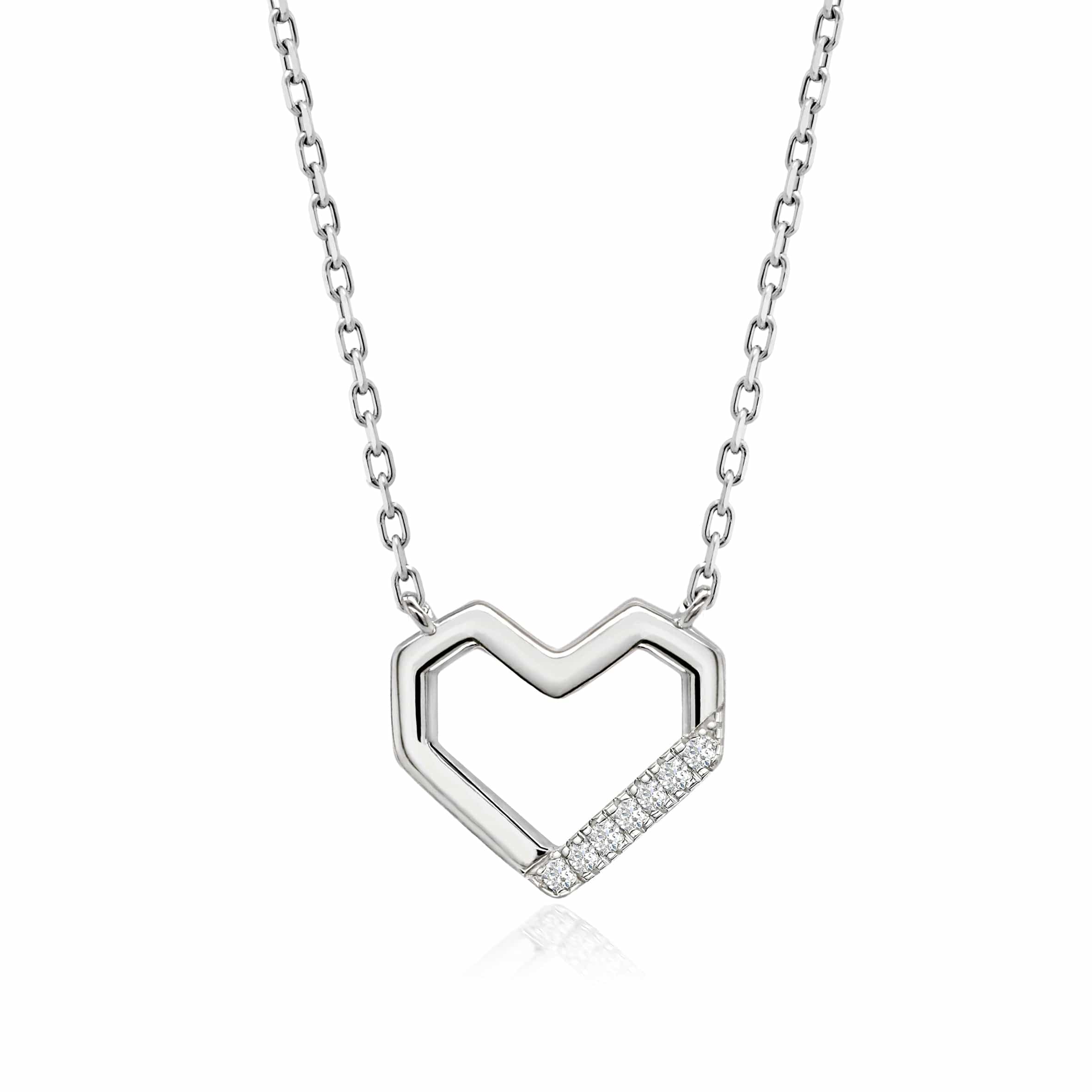 Lynora Jewellery Necklace Angular Diamond Heart Pendant Sterling Silver / Clear Angular Diamond Heart Pendant
