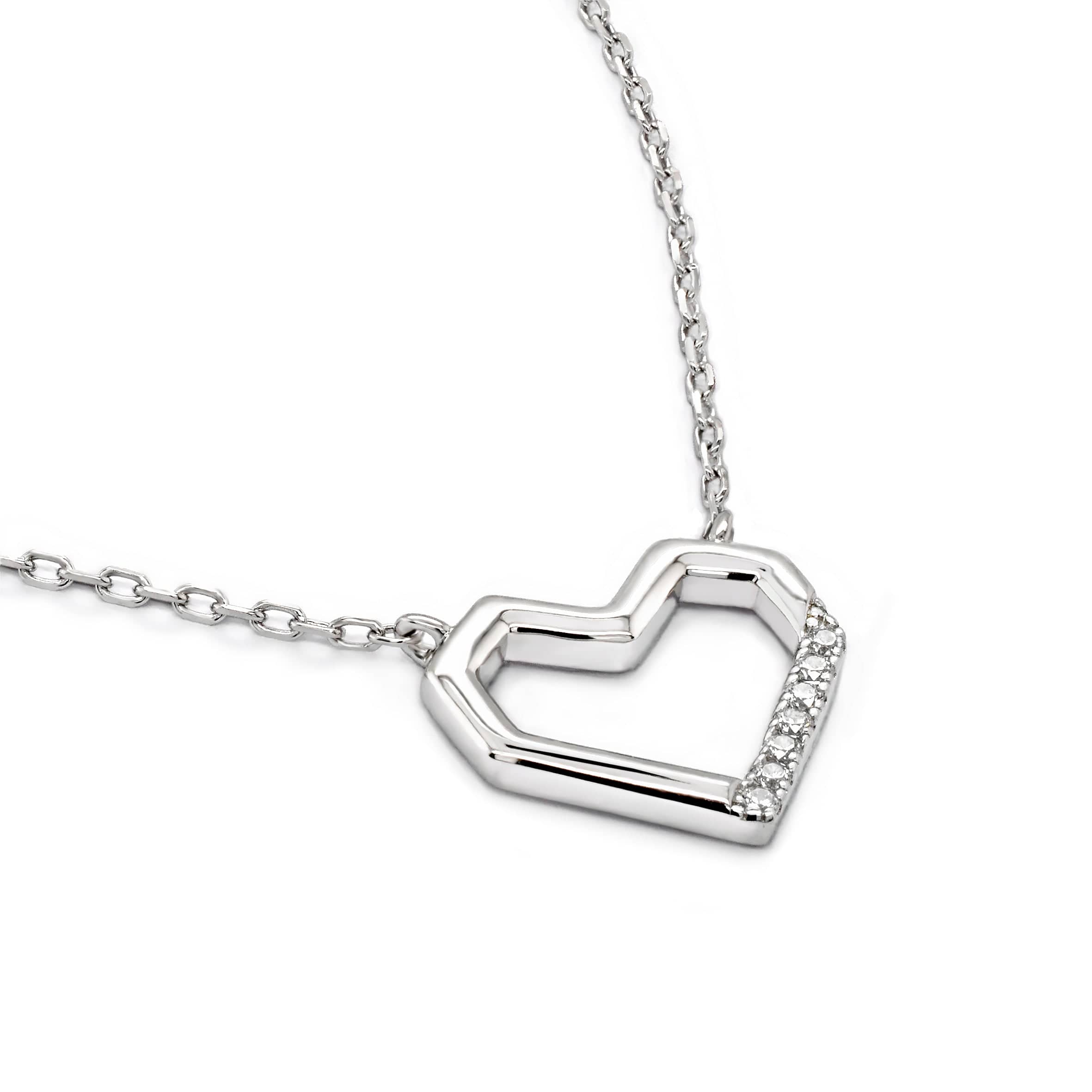 Lynora Jewellery Necklace Angular Diamond Heart Pendant Sterling Silver / Clear Angular Diamond Heart Pendant