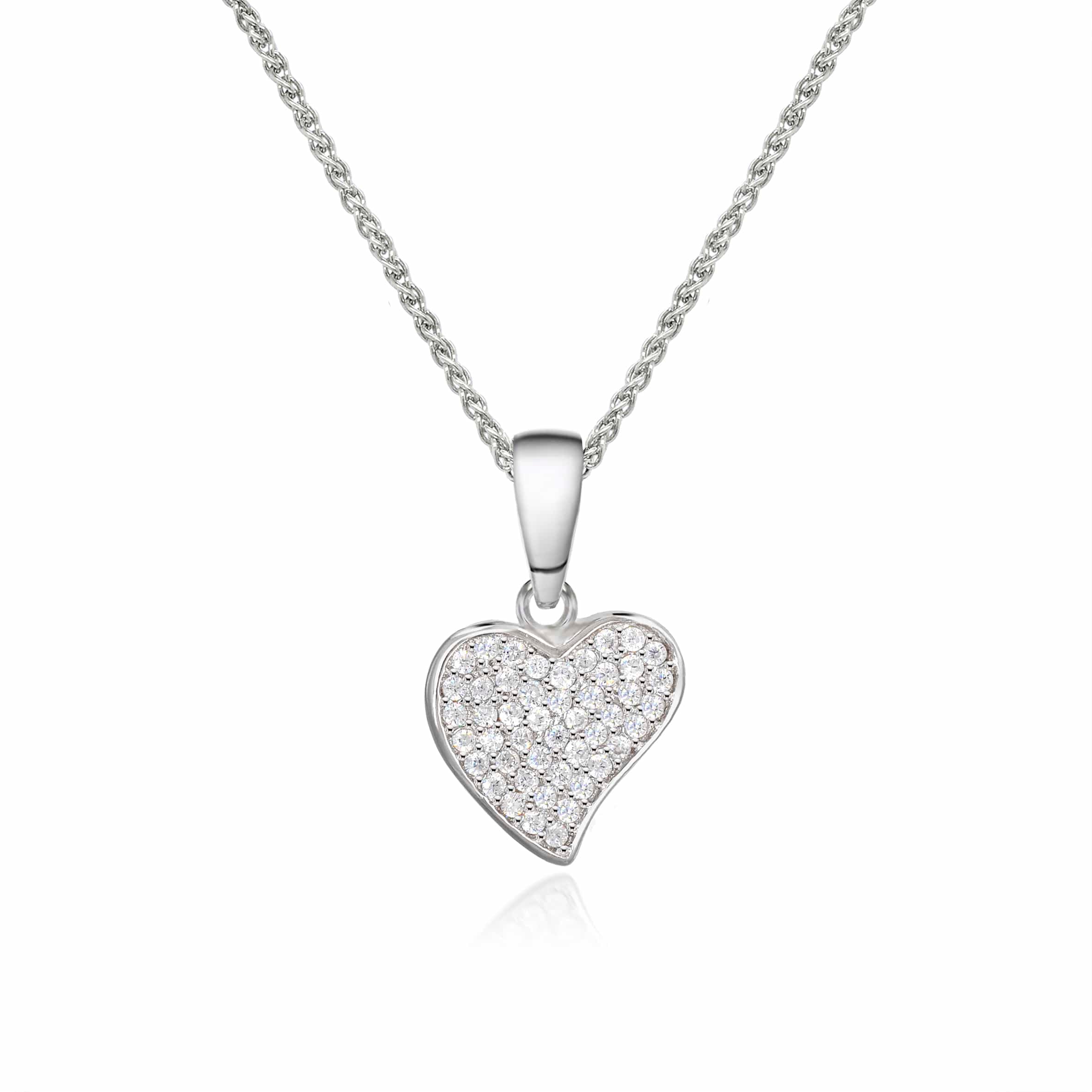 Lynora Jewellery Necklace Curved Pave Heart Necklace Sterling Silver / Clear Curved Pave Heart Necklace