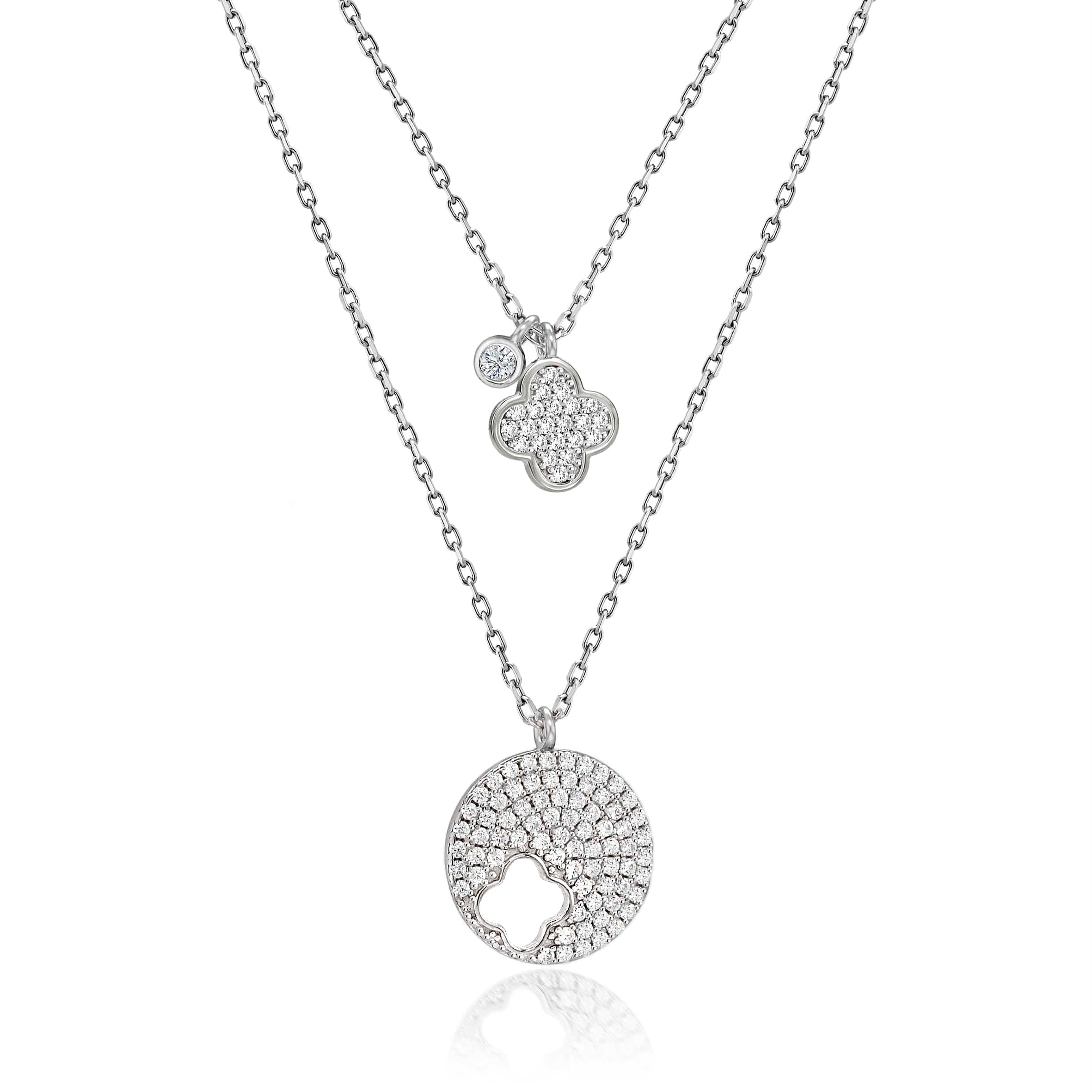Lynora Jewellery Necklace Layered Clover Necklace Sterling Silver / Clear Layered Clover Necklace