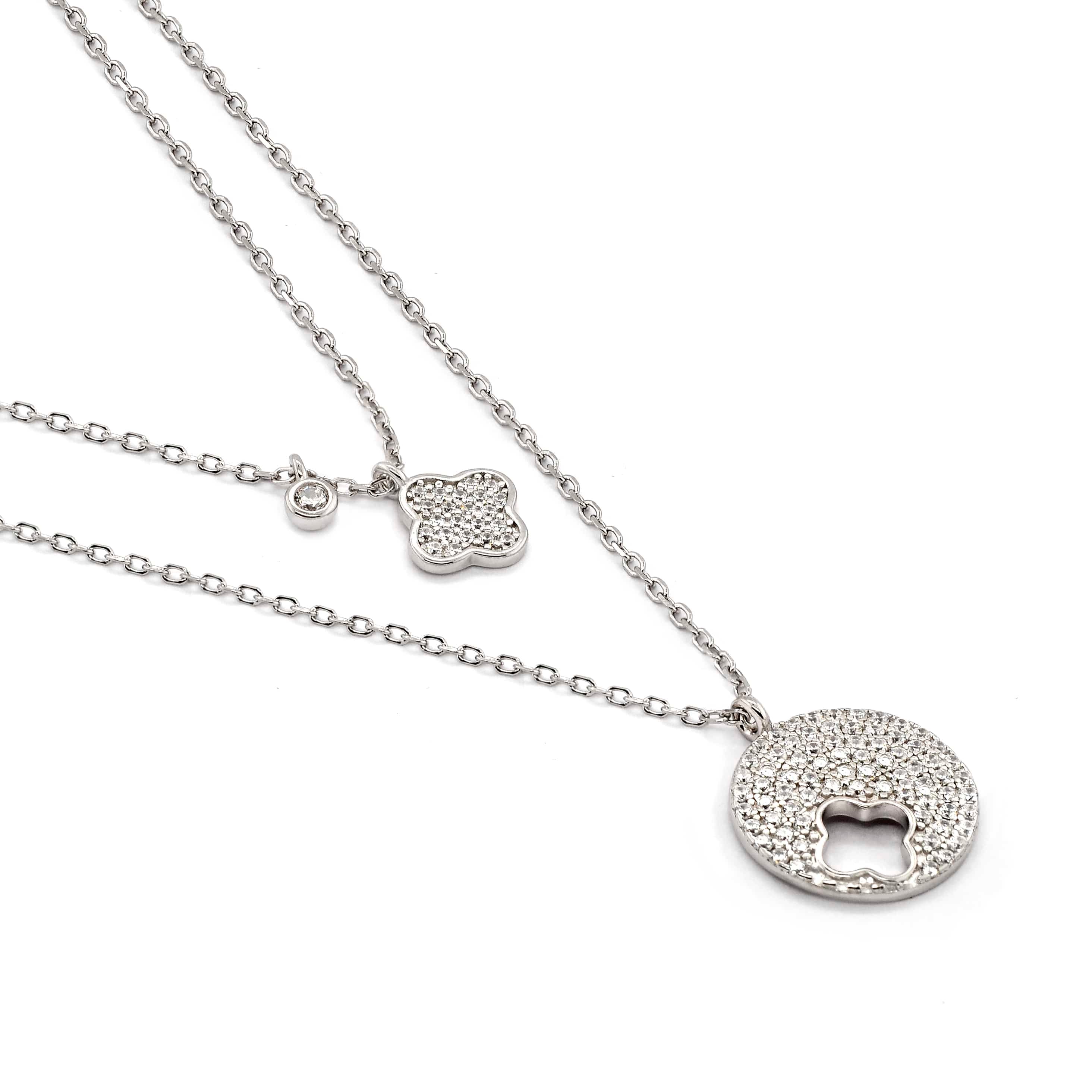 Lynora Jewellery Necklace Layered Clover Necklace Sterling Silver / Clear Layered Clover Necklace