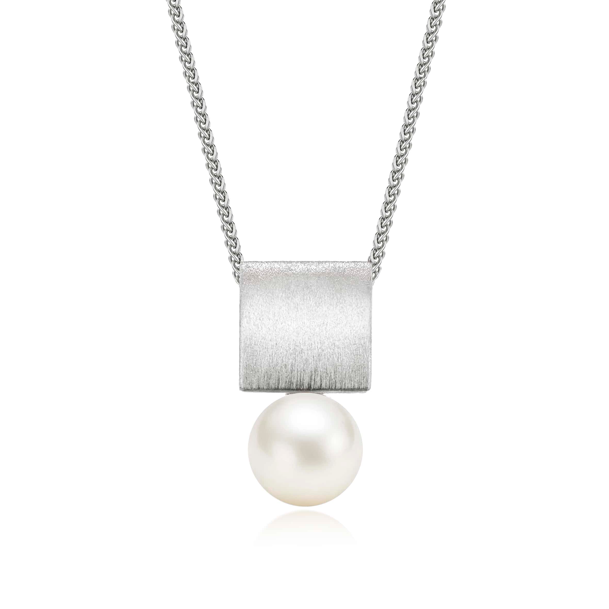 Lynora Jewellery Necklace Brushed Metal Pearl Drop Pendant Sterling Silver / Pearl Brushed Metal Pearl Drop Pendant
