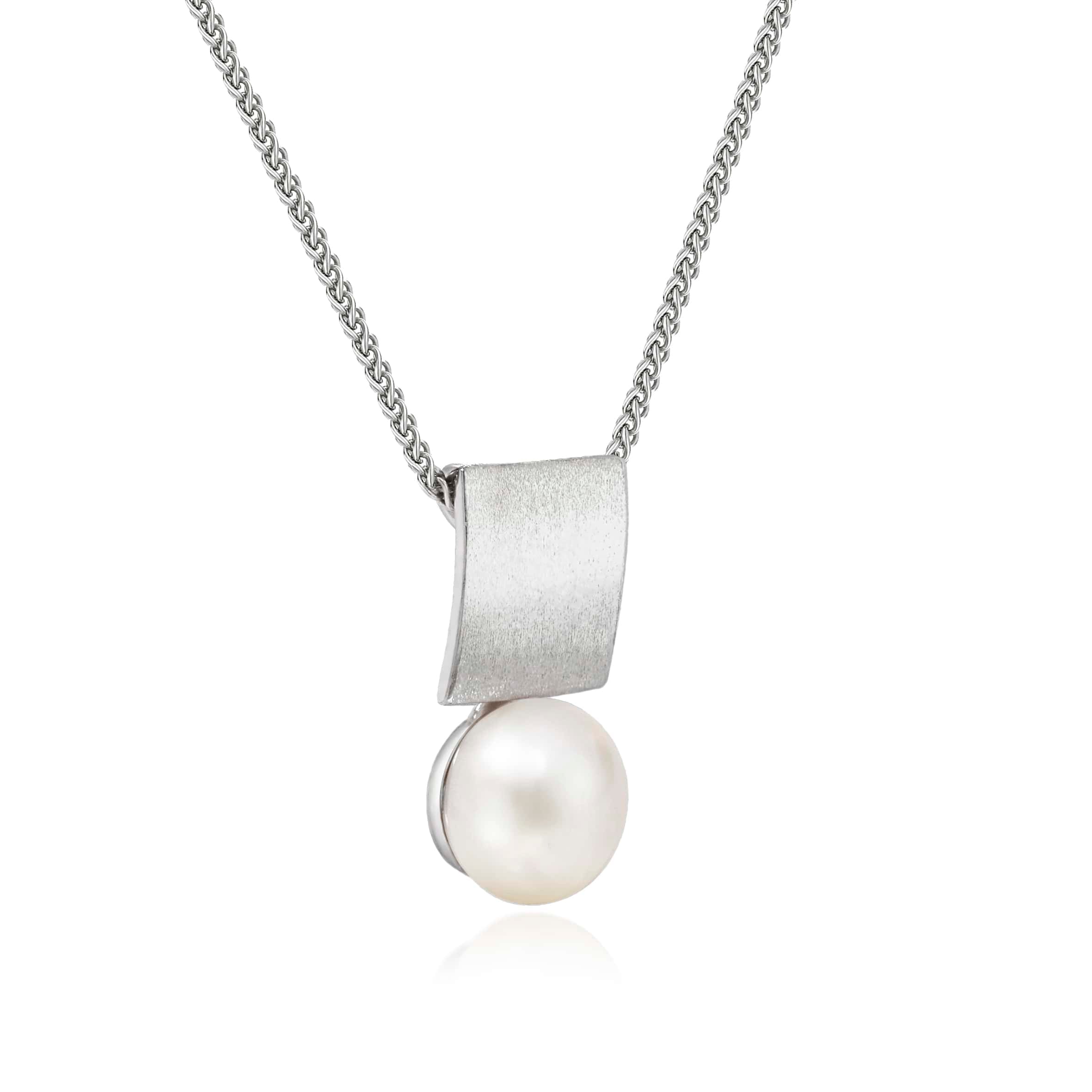 Lynora Jewellery Necklace Brushed Metal Pearl Drop Pendant Sterling Silver / Pearl Brushed Metal Pearl Drop Pendant