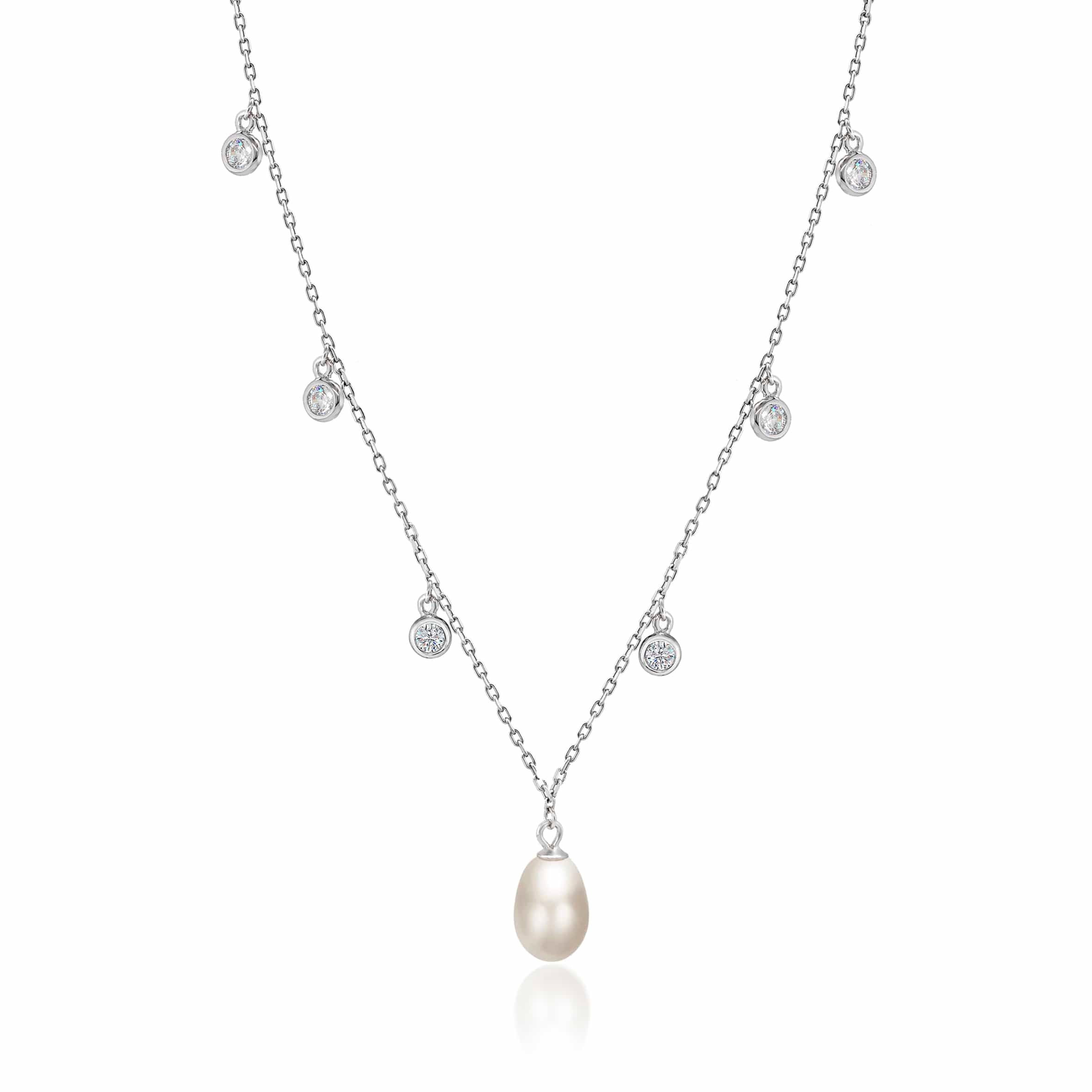 Lynora Jewellery Necklace Silver Pearl Drop Bezel Necklace Sterling Silver / Pearl Silver Pearl Drop Bezel Necklace