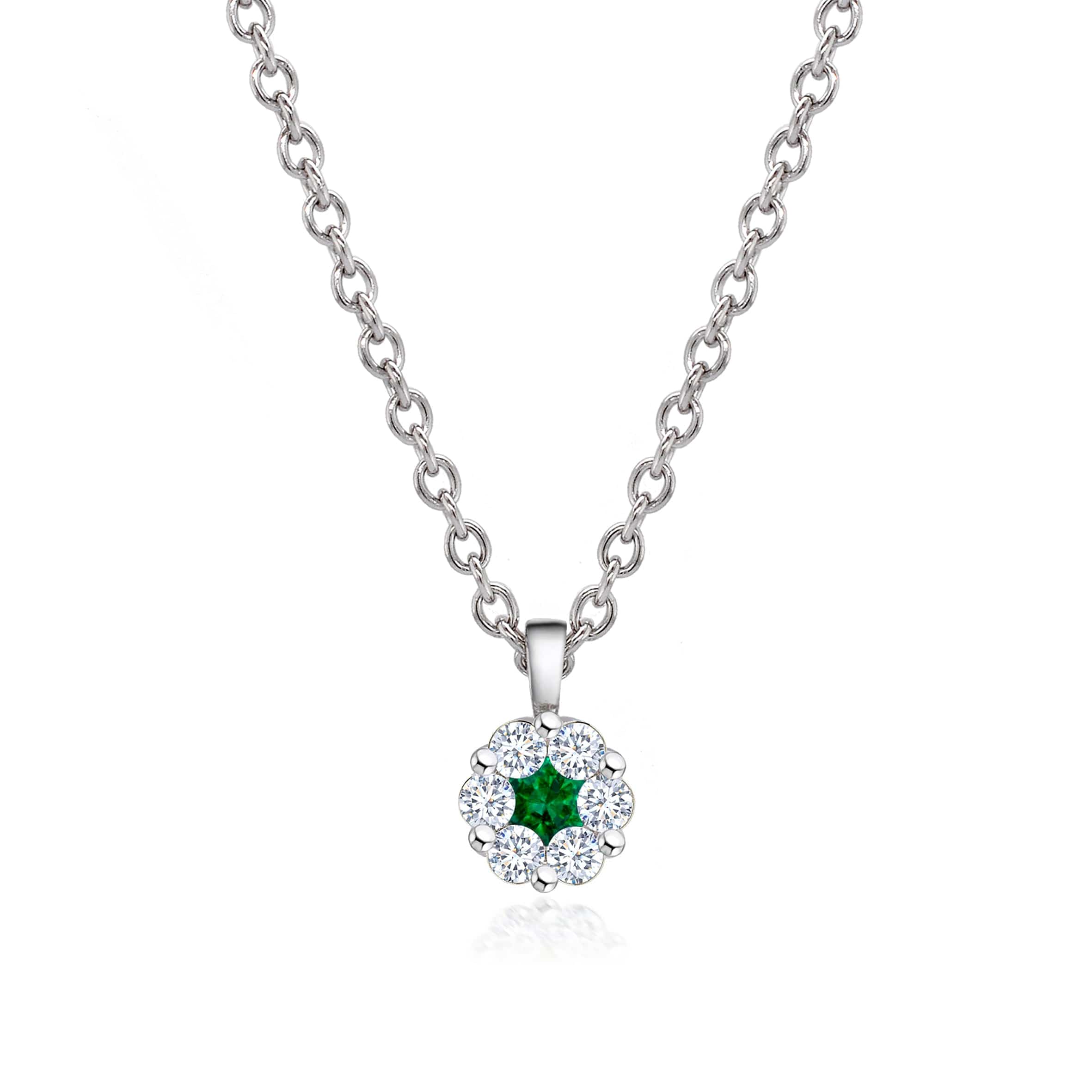 Lynora Jewellery Pendant Emerald and Diamond Flower Pendant Sterling Silver / Emerald Emerald and Diamond Flower Pendant