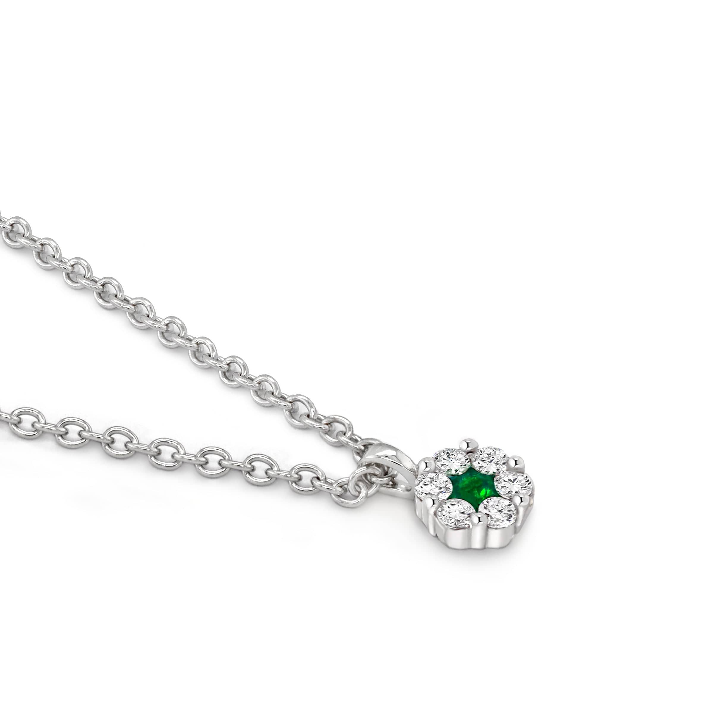 Lynora Jewellery Pendant Emerald and Diamond Flower Pendant Sterling Silver / Emerald Emerald and Diamond Flower Pendant