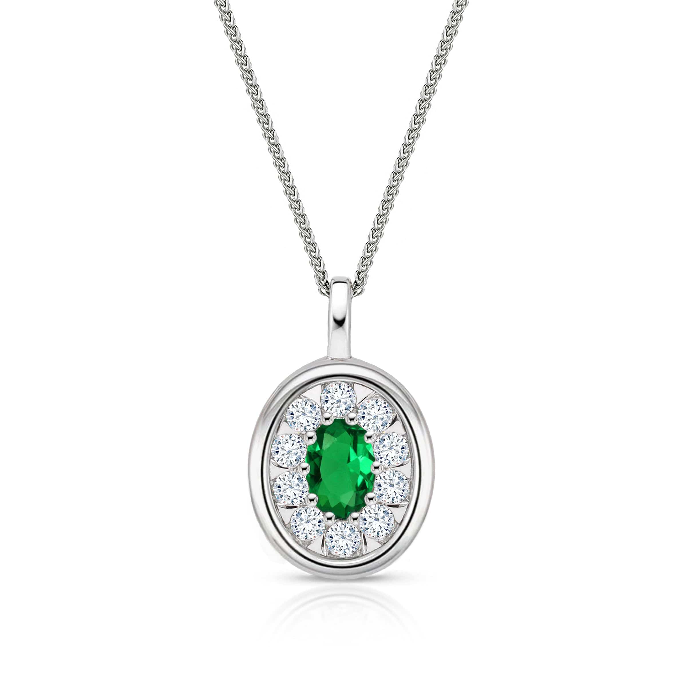Lynora Jewellery Pendant Emerald Cluster Oval Halo Pendant Sterling Silver / Emerald Emerald Cluster Oval Halo Pendant