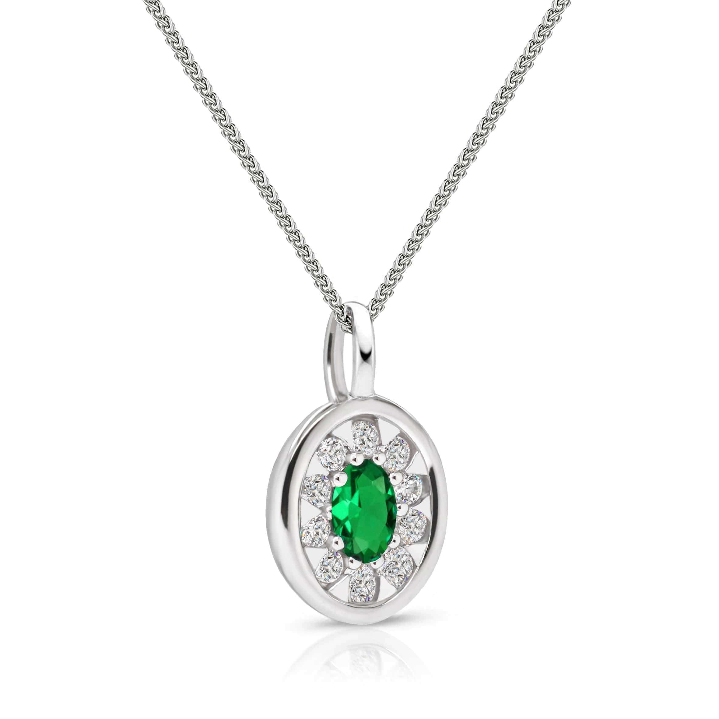 Lynora Jewellery Pendant Emerald Cluster Oval Halo Pendant Sterling Silver / Emerald Emerald Cluster Oval Halo Pendant