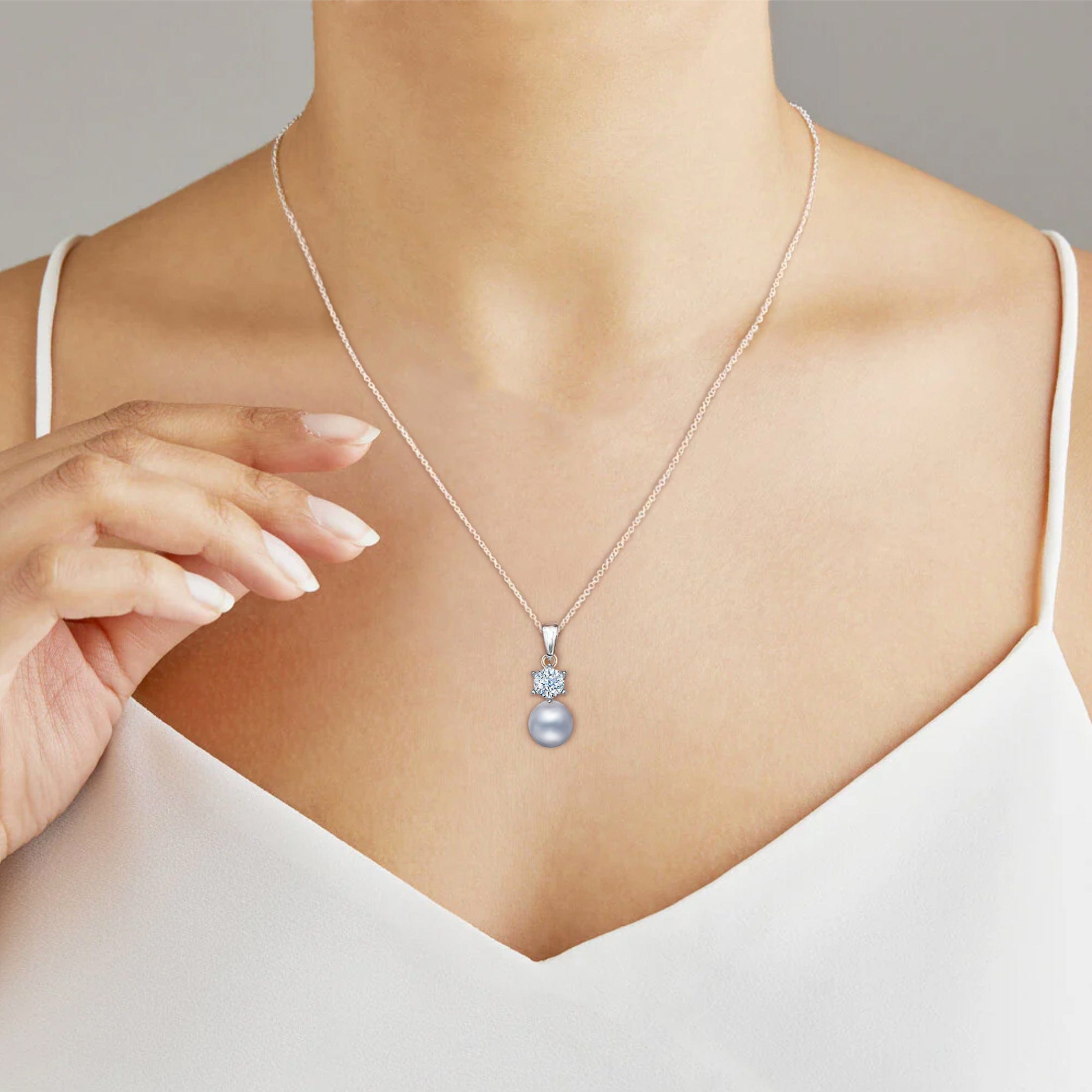 Lynora Jewellery Pendant Sterling Silver / Grey Pearl Grey Freshwater Pearl and Diamond Soliraire Pendant