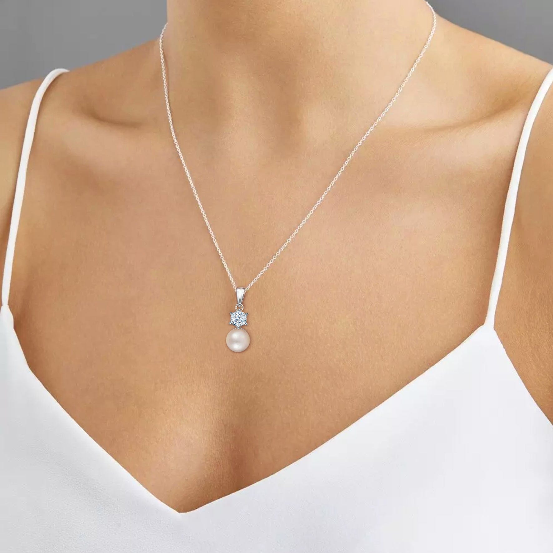 Lynora Jewellery Pendant Sterling Silver / Pearl Freshwater Pearl and Diamond Solitaire Pendant