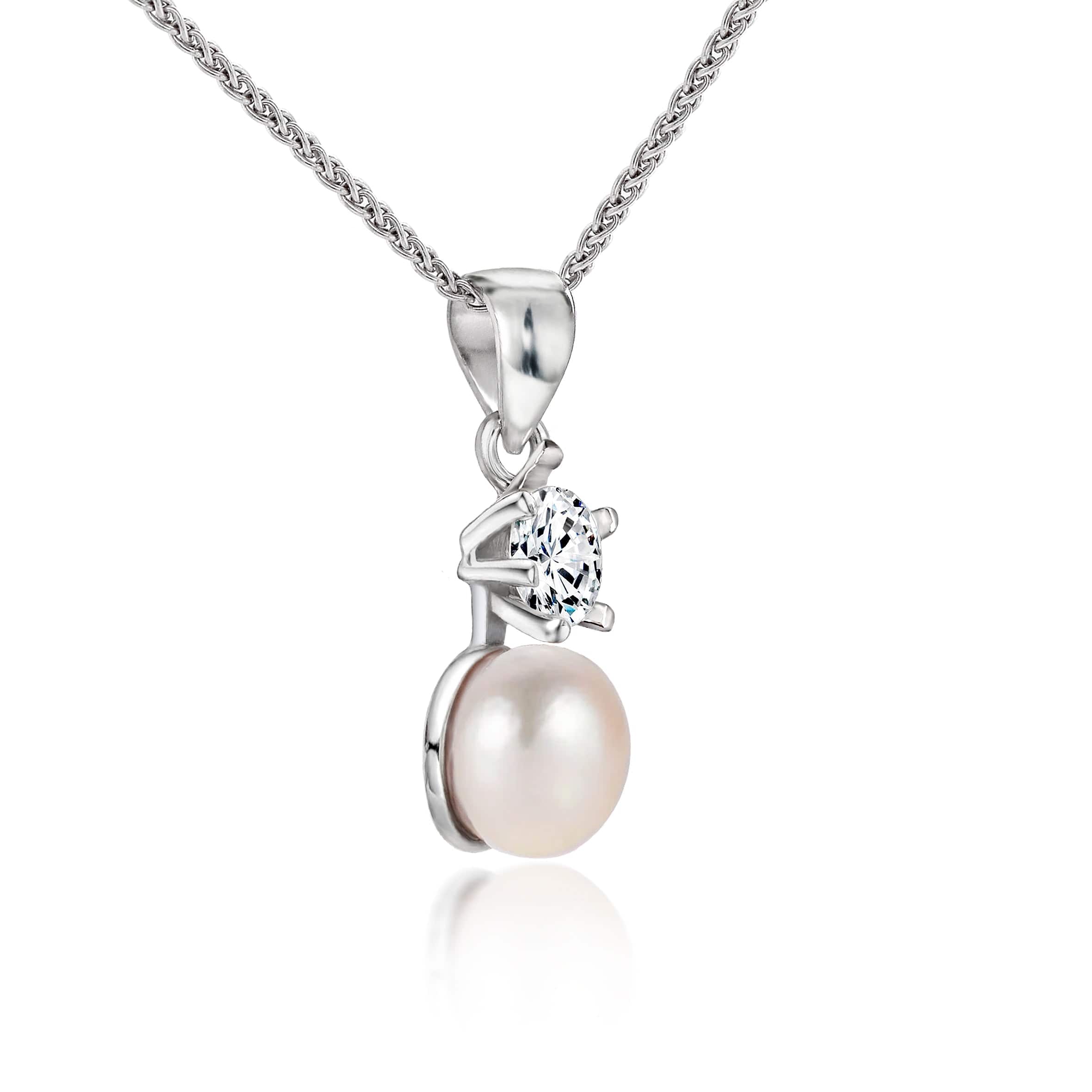 Lynora Jewellery Pendant Sterling Silver / Pearl Freshwater Pearl and Diamond Solitaire Pendant