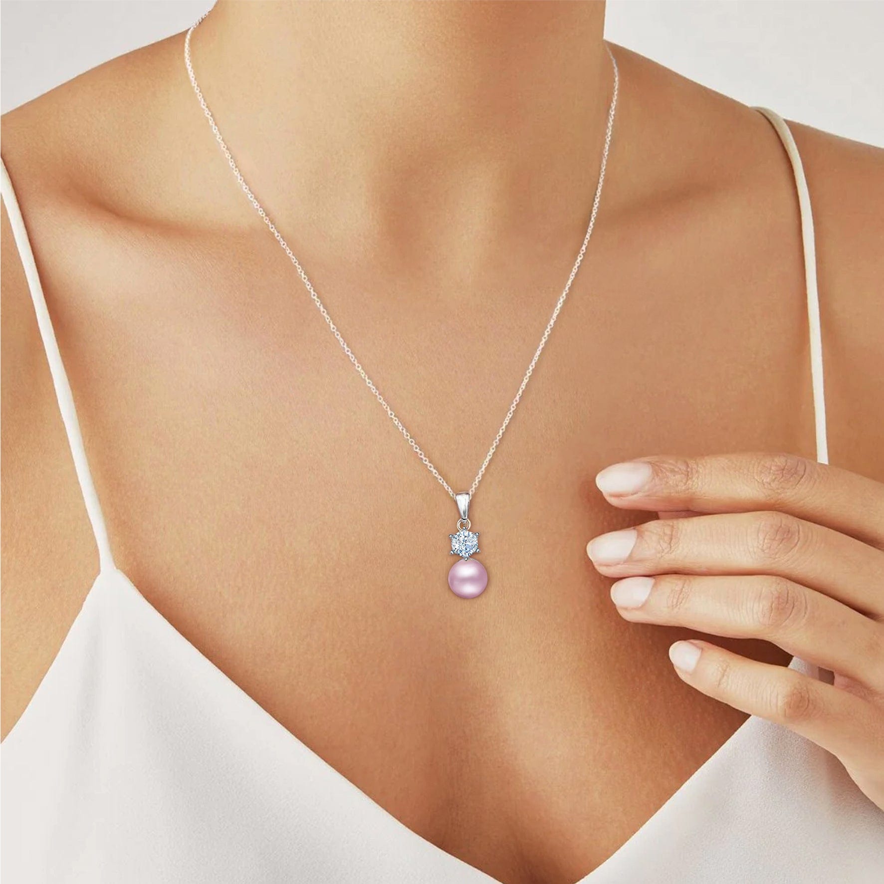 Lynora Jewellery Pendant Sterling Silver / Pink Pearl Pink Freshwater Pearl and Diamond Solitaire Pendant