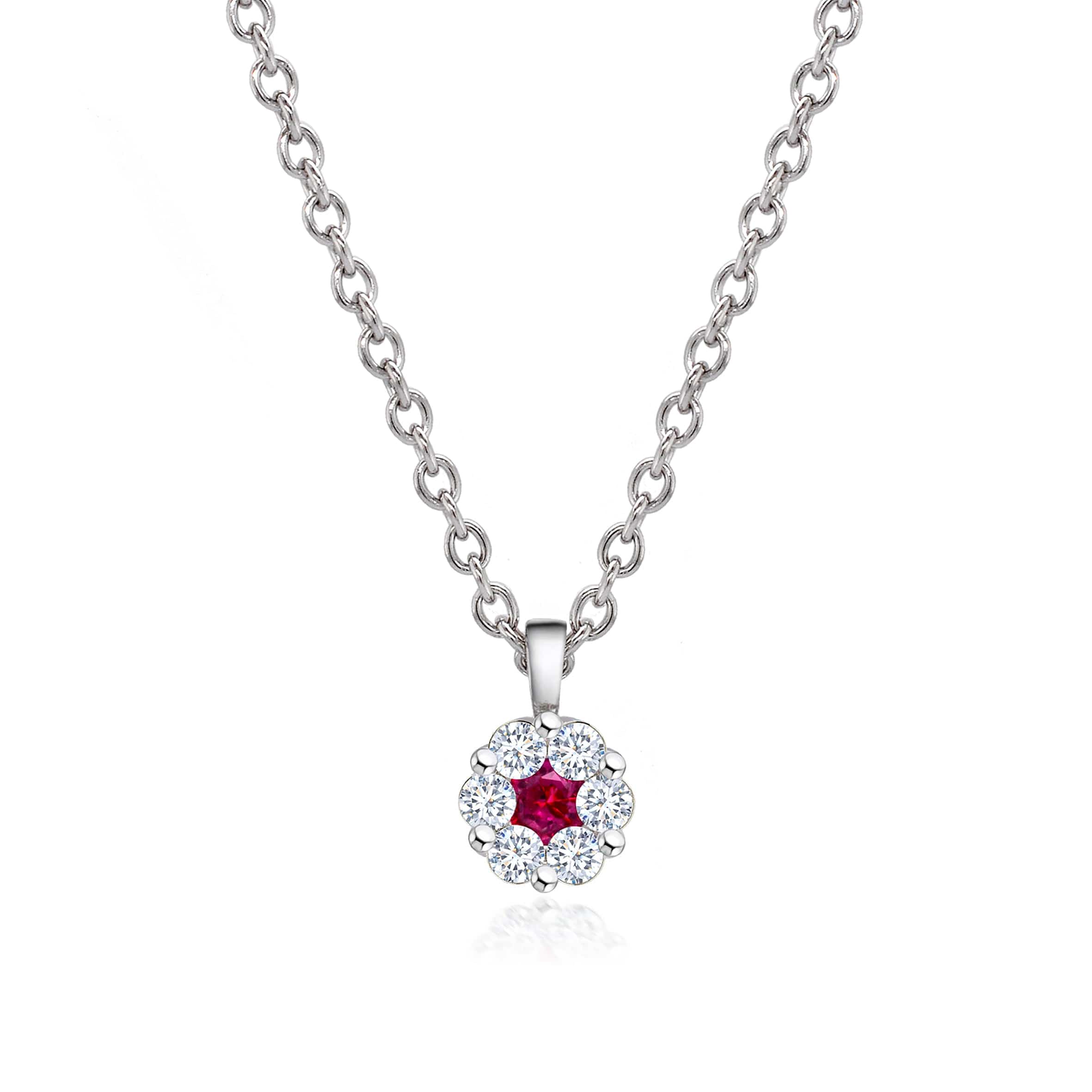 Lynora Jewellery Pendant Ruby and Diamond Flower Pendant Sterling Silver / Ruby Ruby and Diamond Flower Pendant