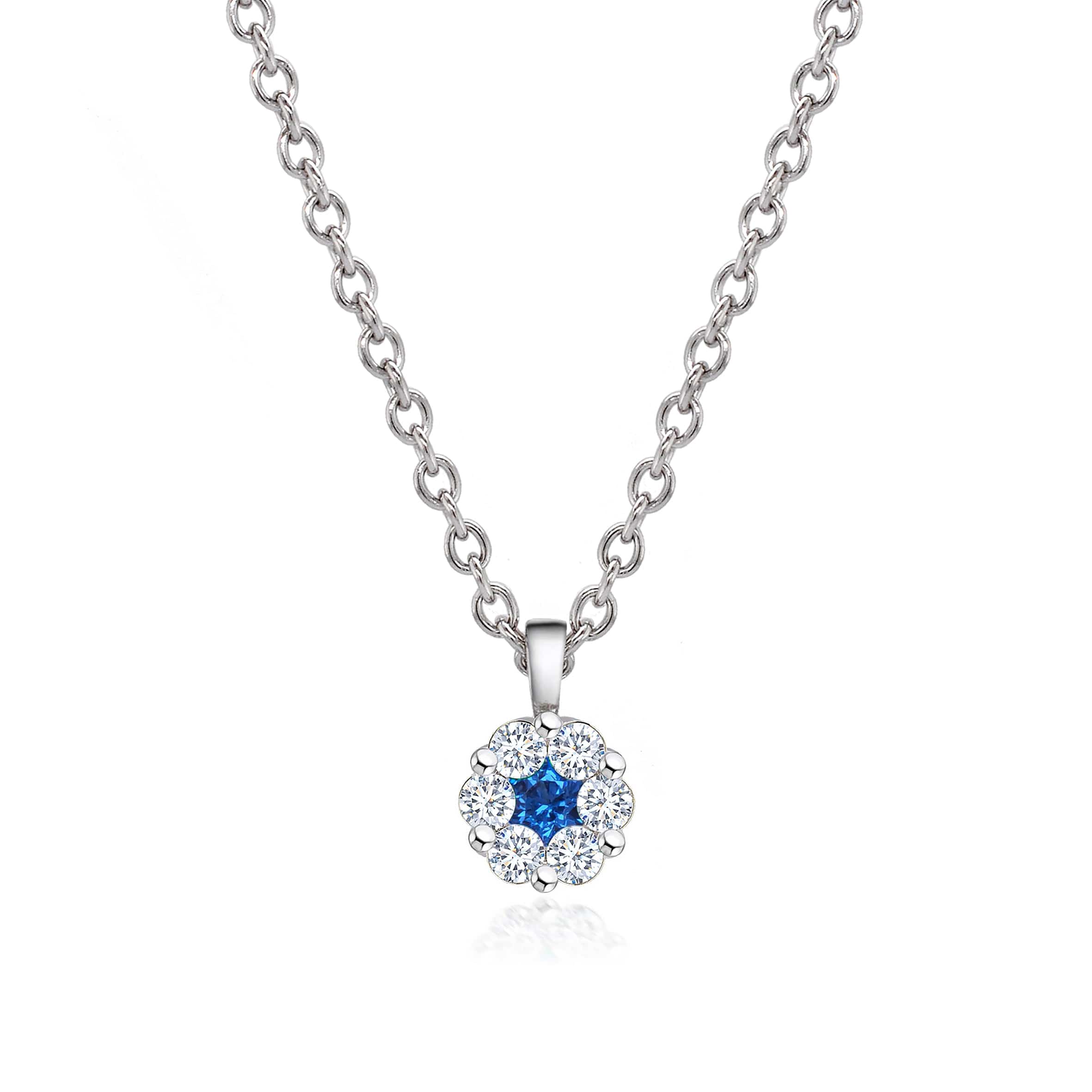 Lynora Jewellery Pendant Sapphire and Diamond Flower Pendant Sterling Silver / Sapphire Sapphire and Diamond Flower Pendant