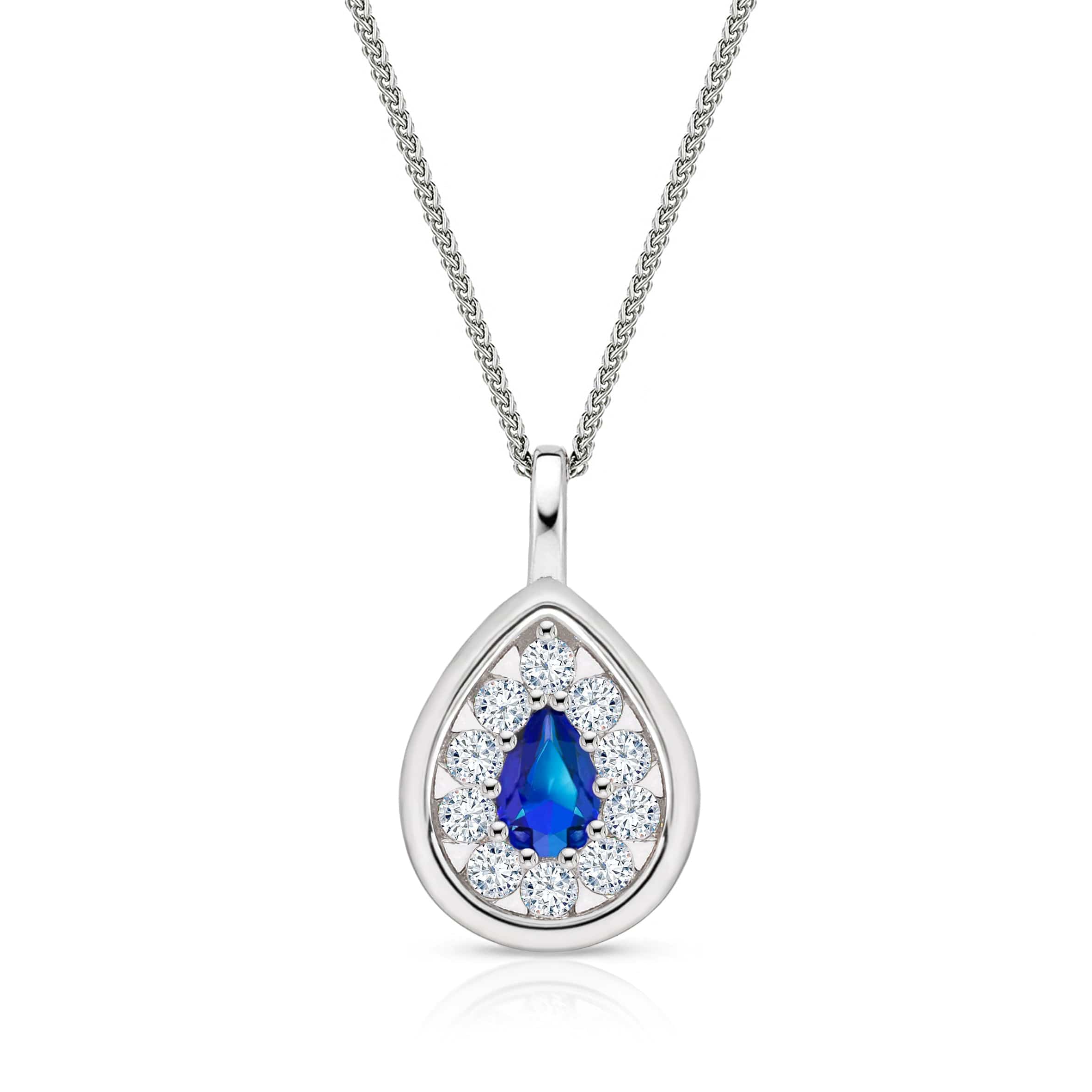 Lynora Jewellery Pendant Sapphire Cluster Pear Halo Pendant Sterling Silver / Sapphire Sapphire Cluster Pear Halo Pendant