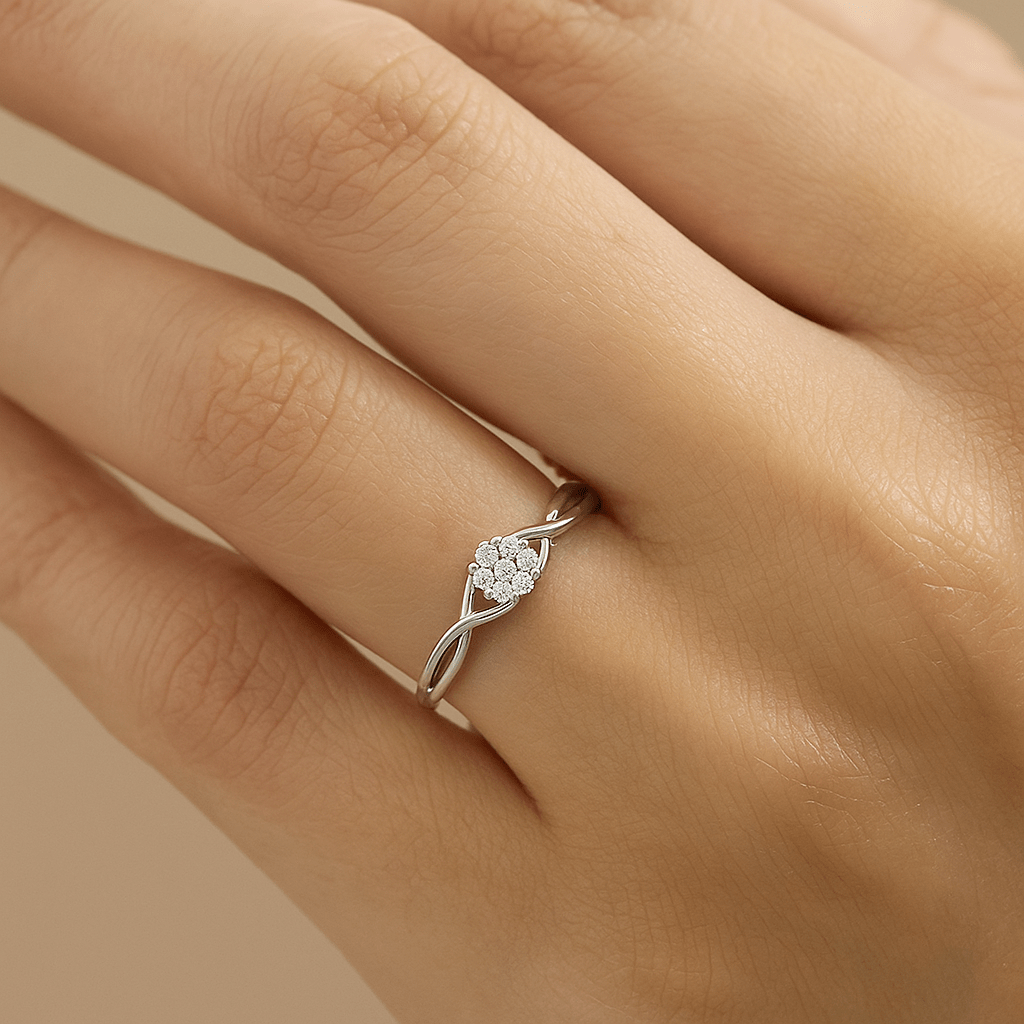 Lynora Luxe Ring 9ct White Gold 0.10ct Diamond Cluster Twist Ring 9ct White Gold 0.10ct Diamond Cluster Twist Ring