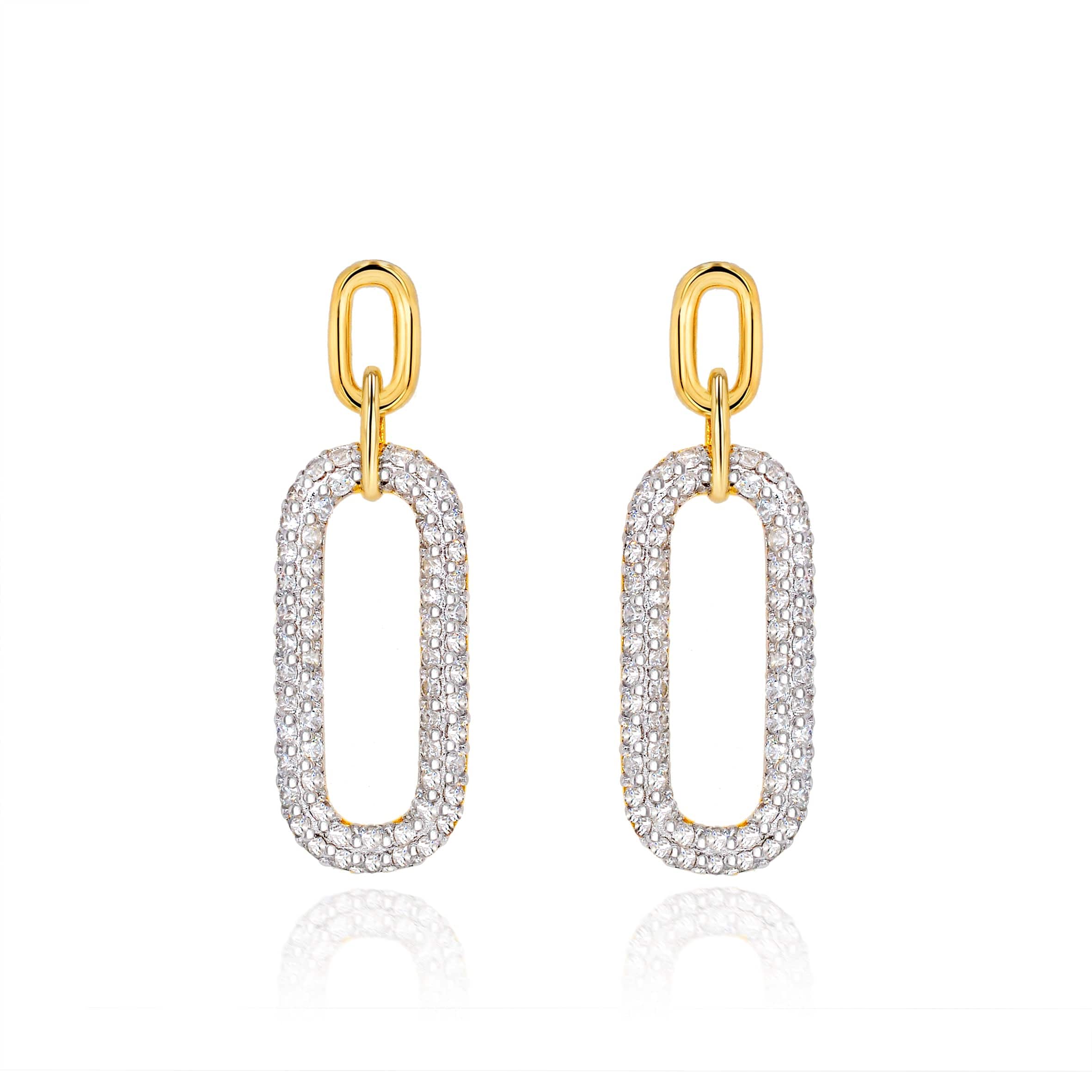 Lynora Silver Earring Diamond Encrusted Link Drop Earrings