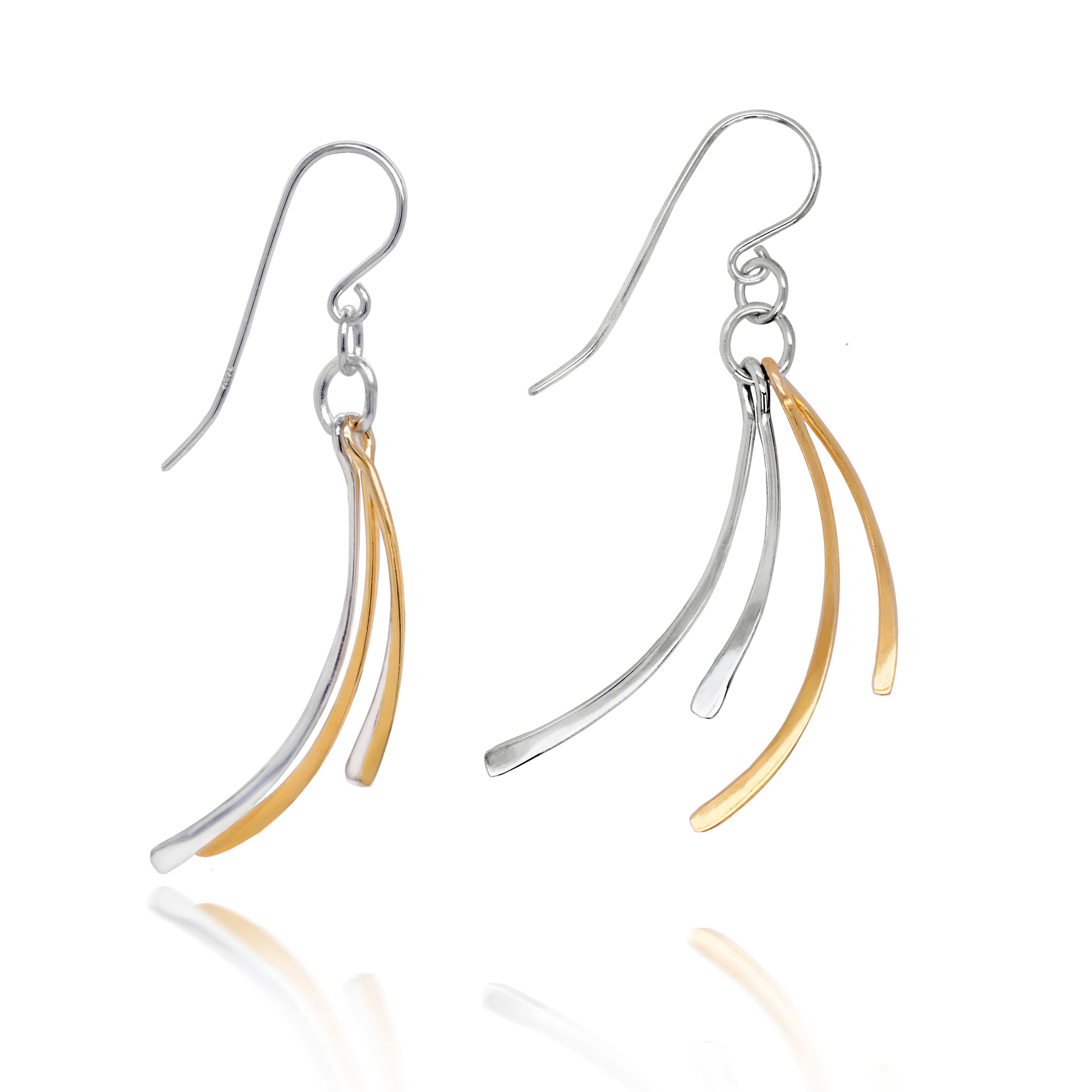 Lynora Silver Earring Gold Plated / Clear Lynora Sterling Silver & Gold Plated Curved Strand Threader Earrings
