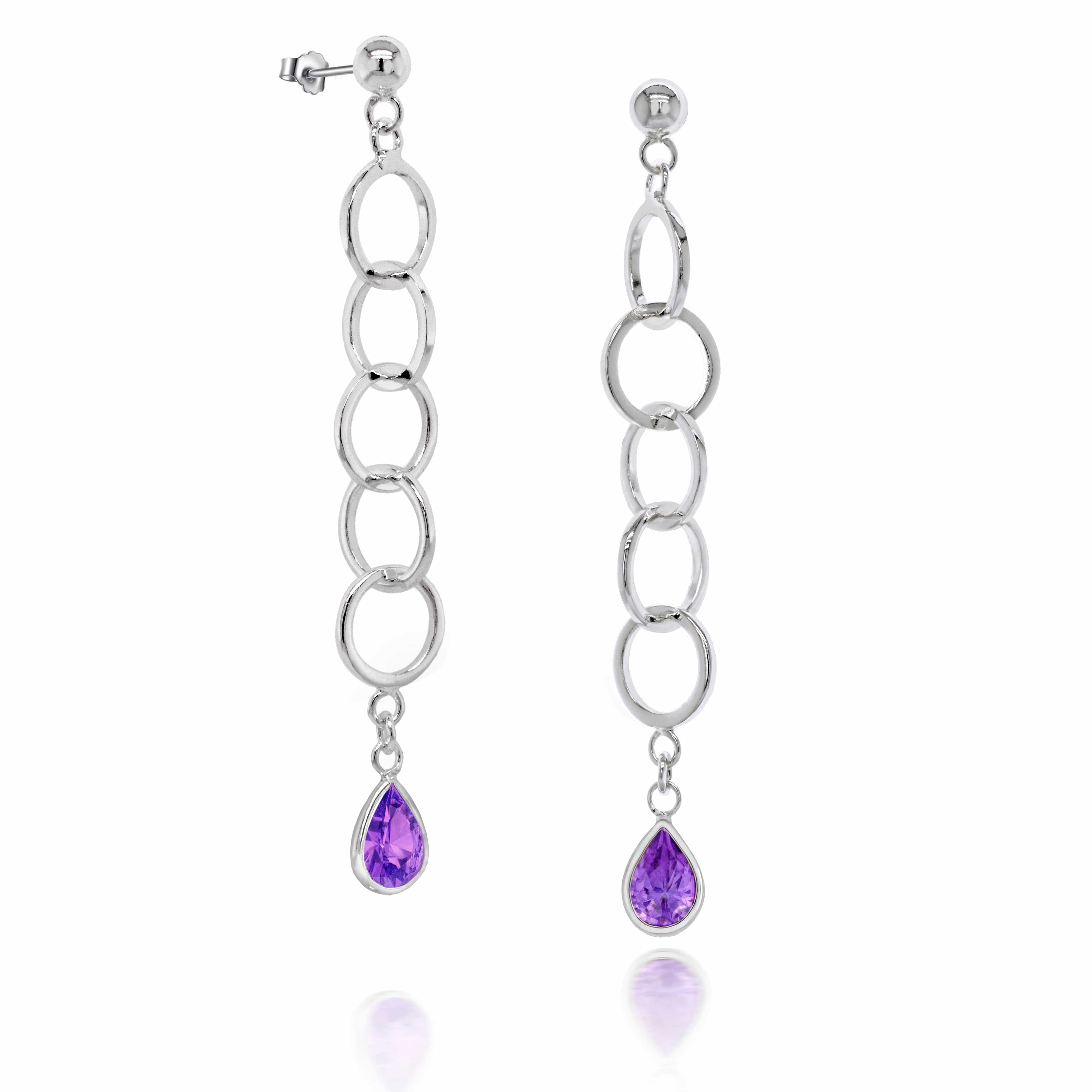 Lynora Silver Earring Lynora Sterling Silver Circle Link Amethyst Drop Earrings