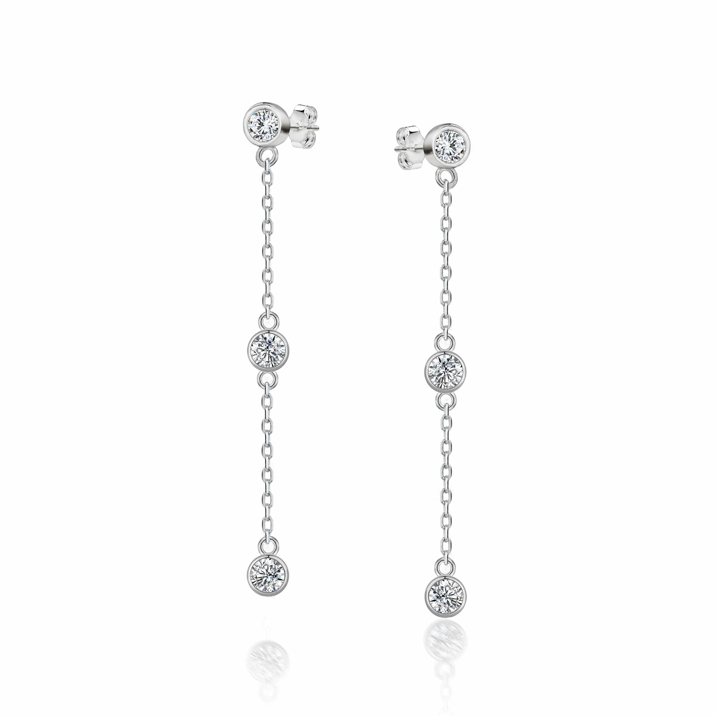 Lynora Silver Earring Triple Diamond Bezel Strand Earrings Sterling Silver / Clear Triple Diamond Bezel Strand Earrings