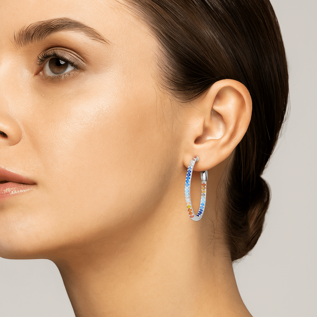 Lynora Silver Earrings Micro Pave Rainbow Hoop Earrings Sterling Silver / Multi-coloured Micro Pave Rainbow Hoop Earrings