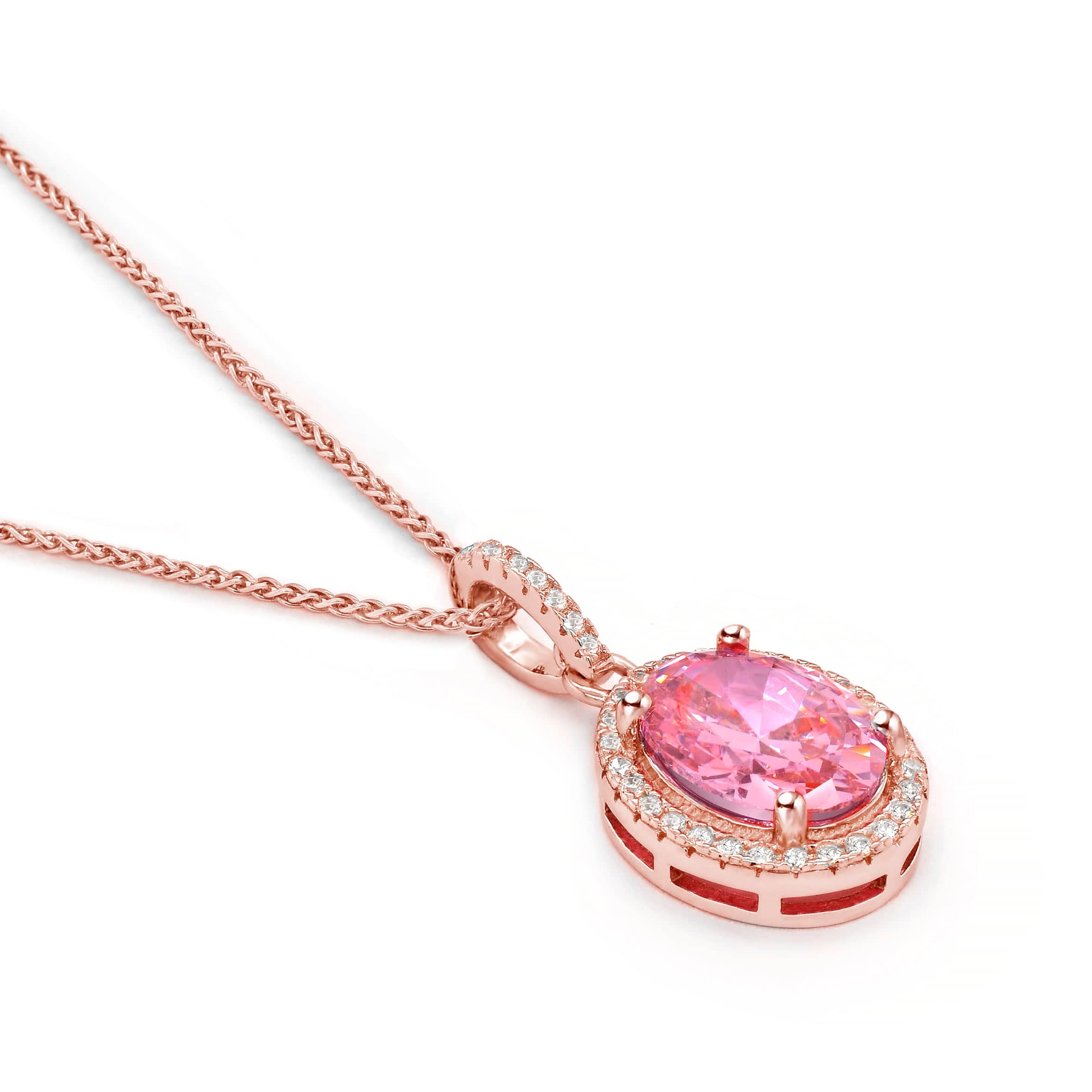 Lynora Silver Necklace Opulence Pink Tourmaline Pave Pendant Rose Gold Plated 18" adj / Rose Gold Plated / Pink Tourmaline Opulence Pink Tourmaline Pave Pendant Rose Gold Plated