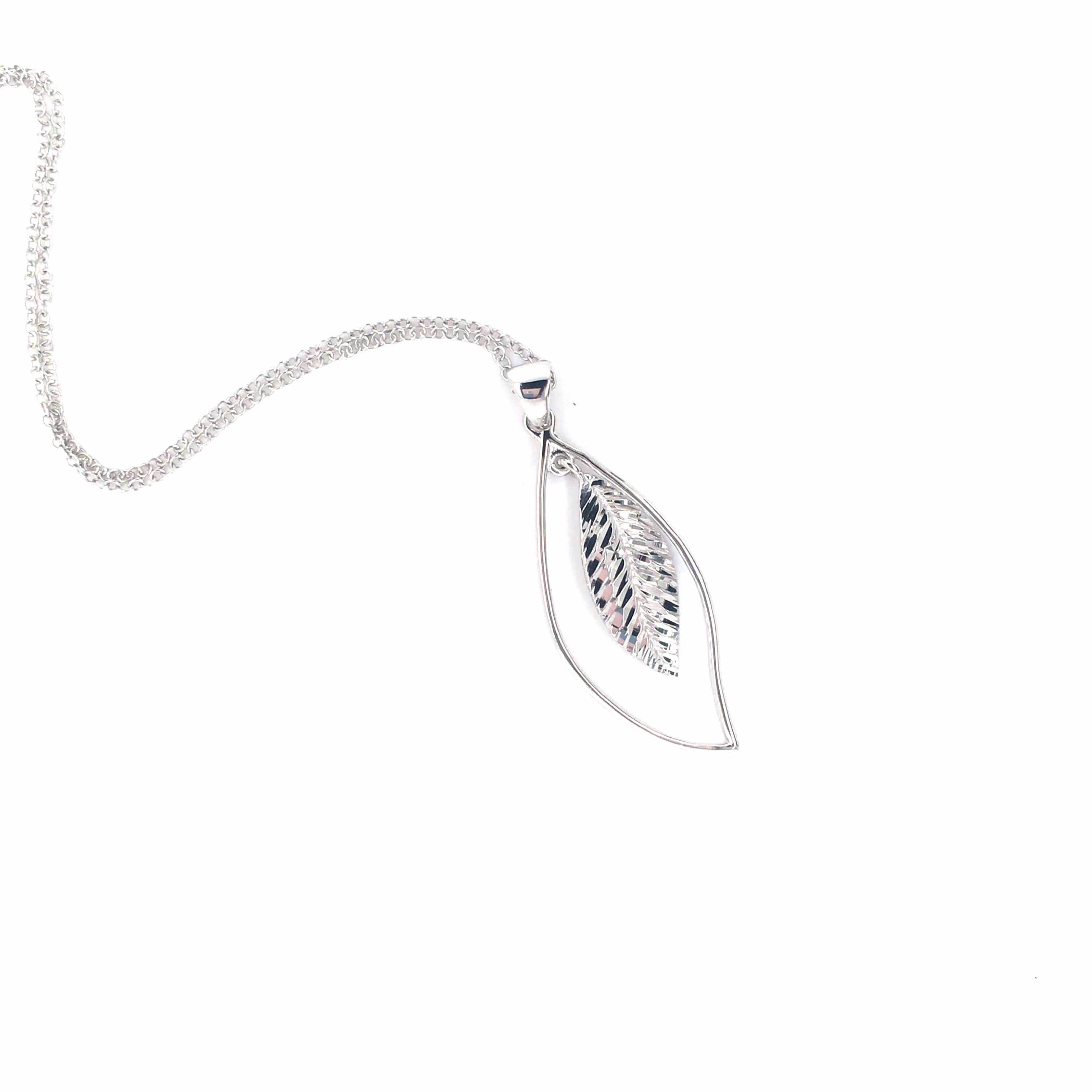 Lynora Silver Necklace Sterling Silver / Clear Lynora Sterling Silver Open Leaf Pendant Necklace