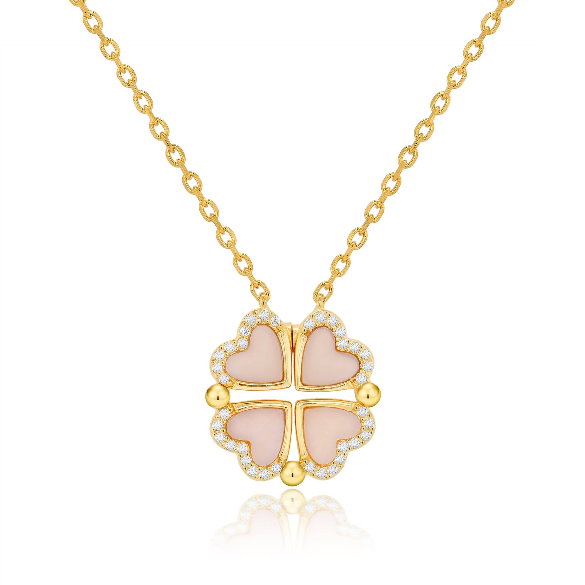 Lynora Silver Pendant Gold Plated / Pearl Four-Heart Clover Pendant