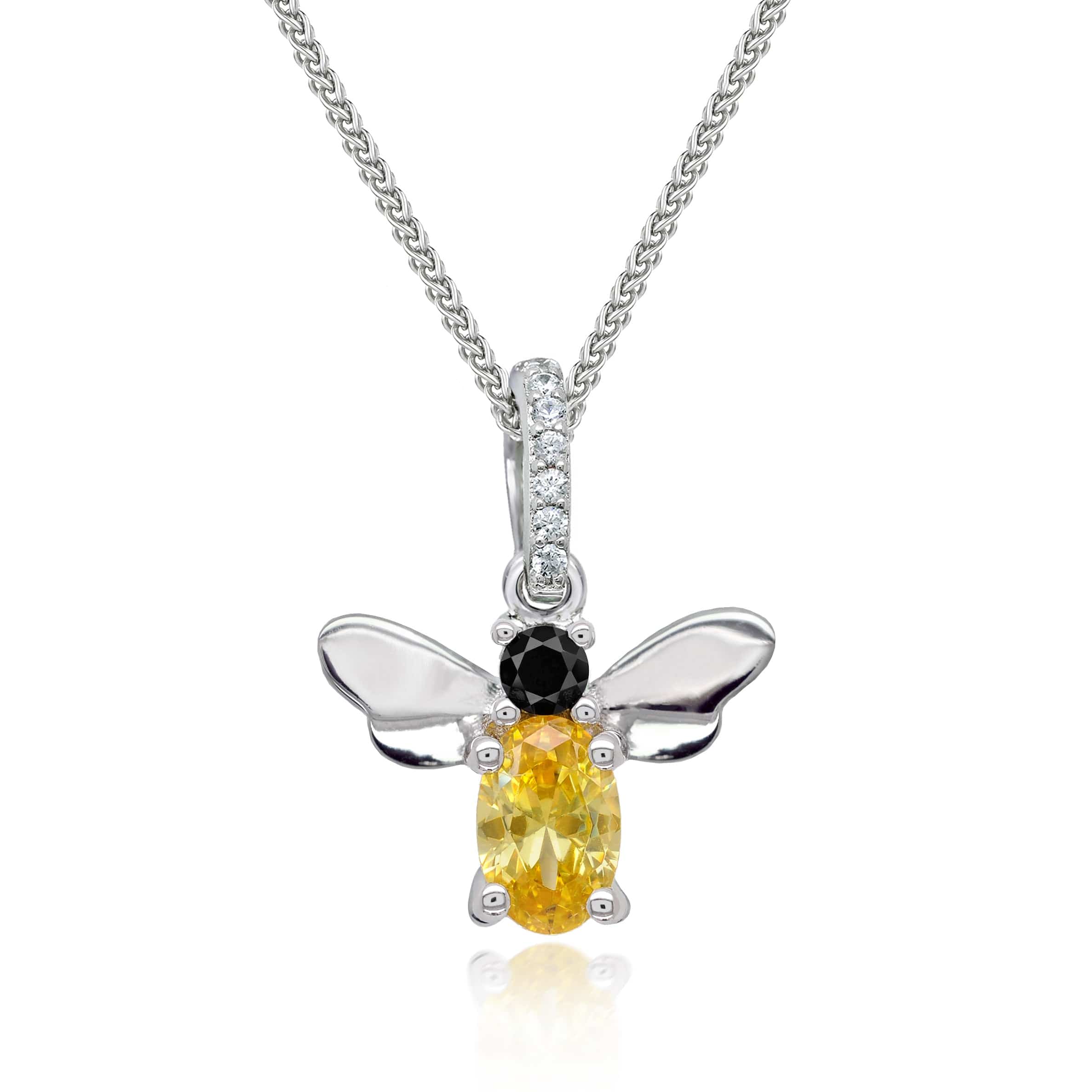 Lynora Silver Pendant Yellow & Black Diamond Dancing Bee Pendant Sterling Silver