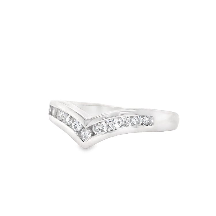 Lynora Silver Ring Sterling Silver / Clear / 52 - L1/2 Lynora Sterling Silver Channel Set Studded Wishbone Ring