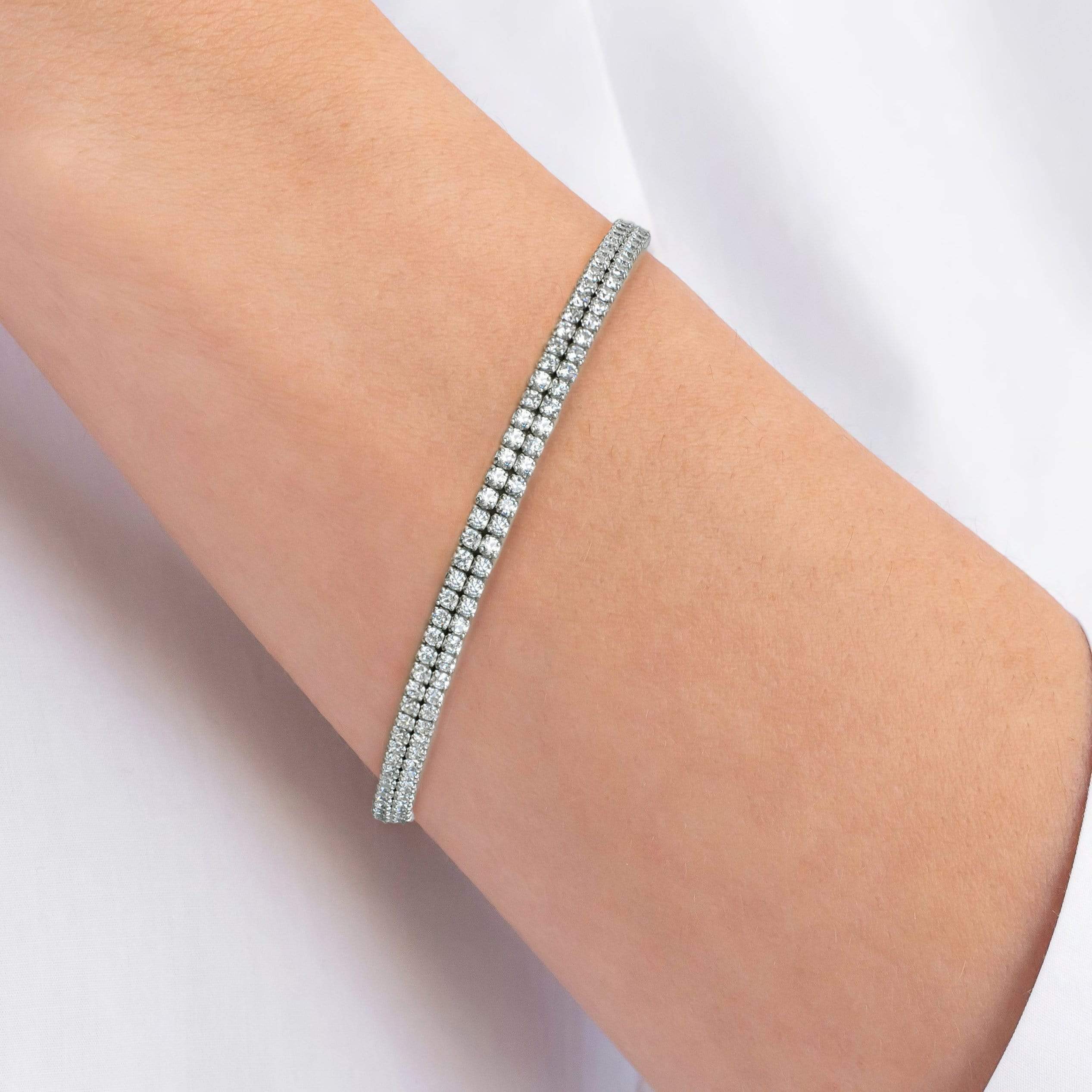 Lynora Jewellery Bracelet 7.5" / Sterling Silver / Clear Double Strand Tennis Bracelet Sterling Silver