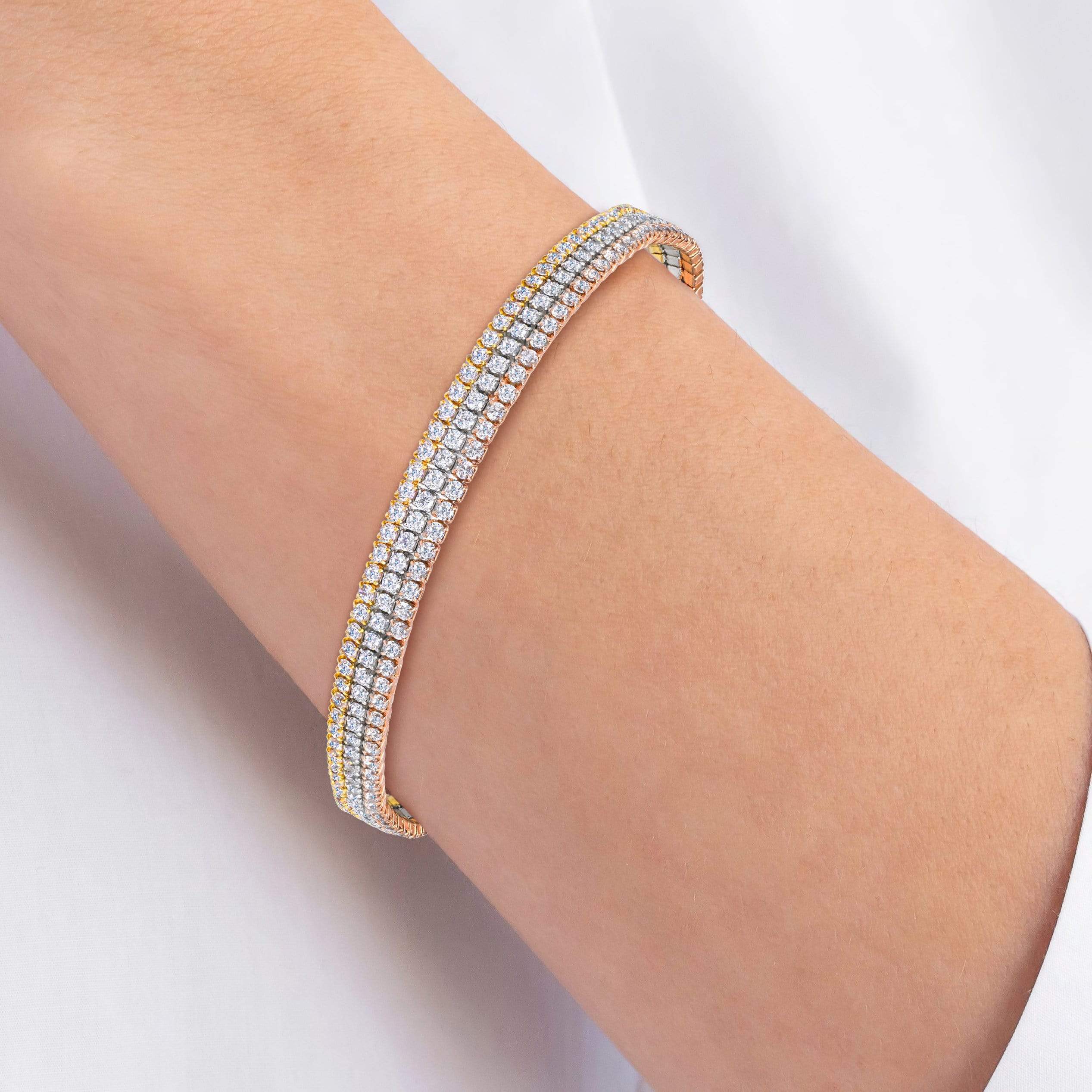 Lynora Jewellery Bracelet 7.5" / Sterling Silver / Clear Triple Strand Tennis Bracelet Sterling Silver