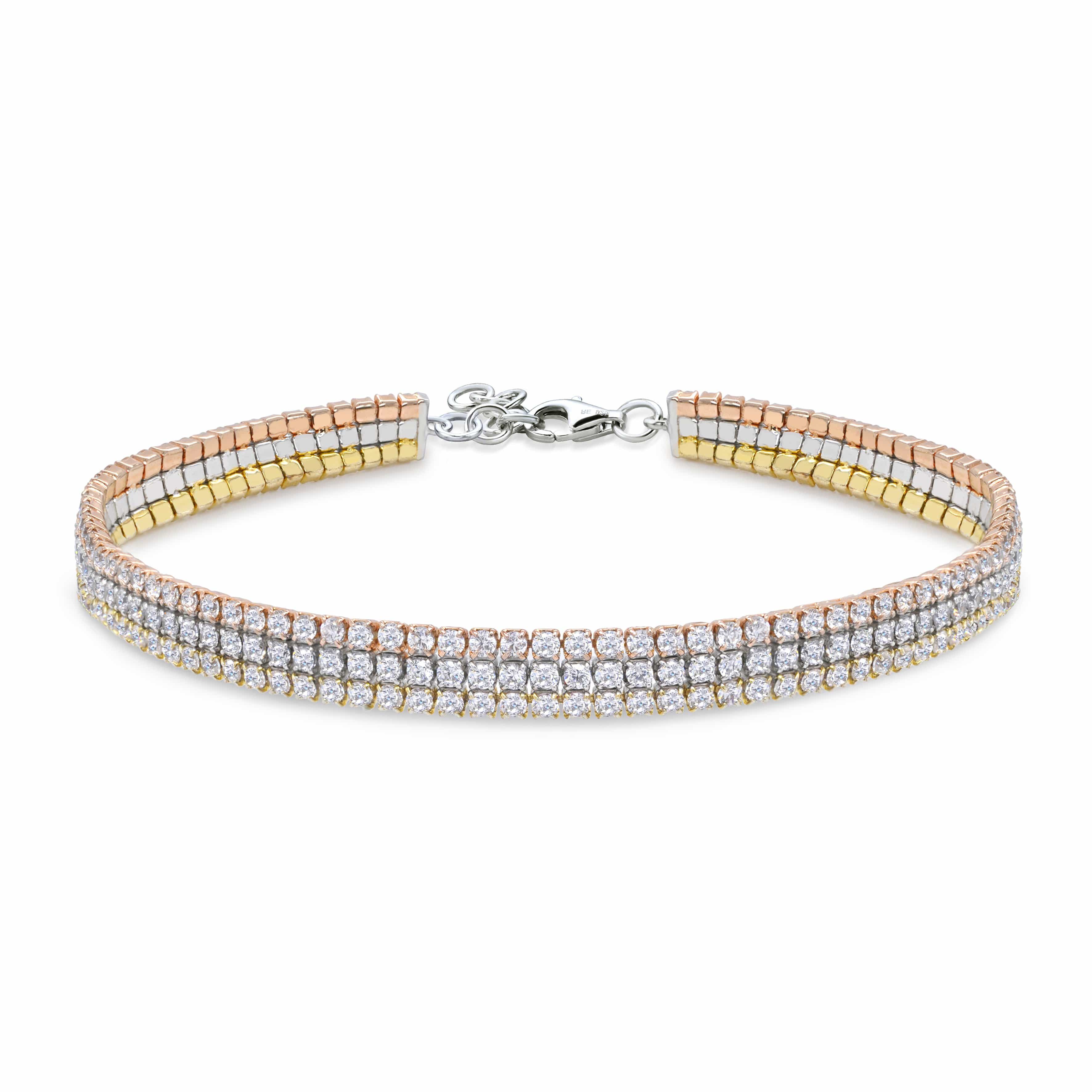 Lynora Jewellery Bracelet 7.5" / Sterling Silver / Clear Triple Strand Tennis Bracelet Sterling Silver