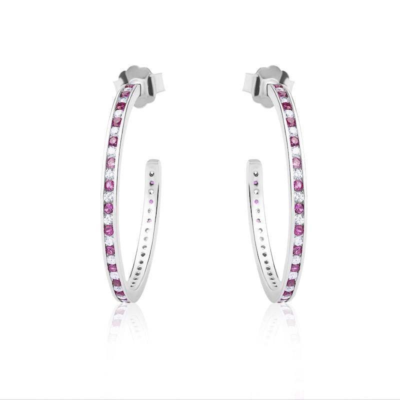 Lynora Jewellery Earring Sterling Silver / Ruby/Clear Mix Channel Pave Hoop Earring Sterling Silver with Ruby and Clear Stones
