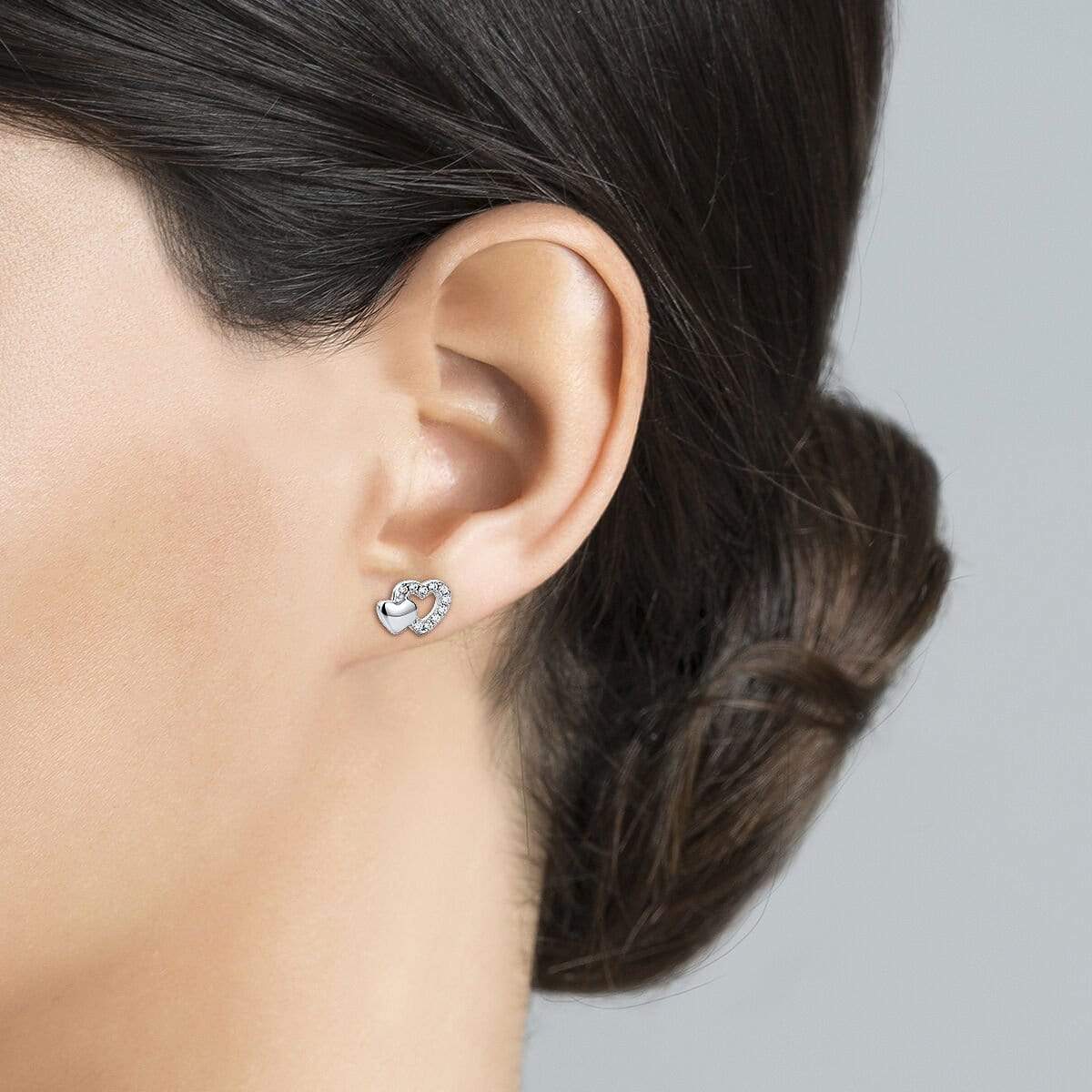 Lynora Jewellery Earring Sterling Silver You and Me Heart Studs Sterling Silver