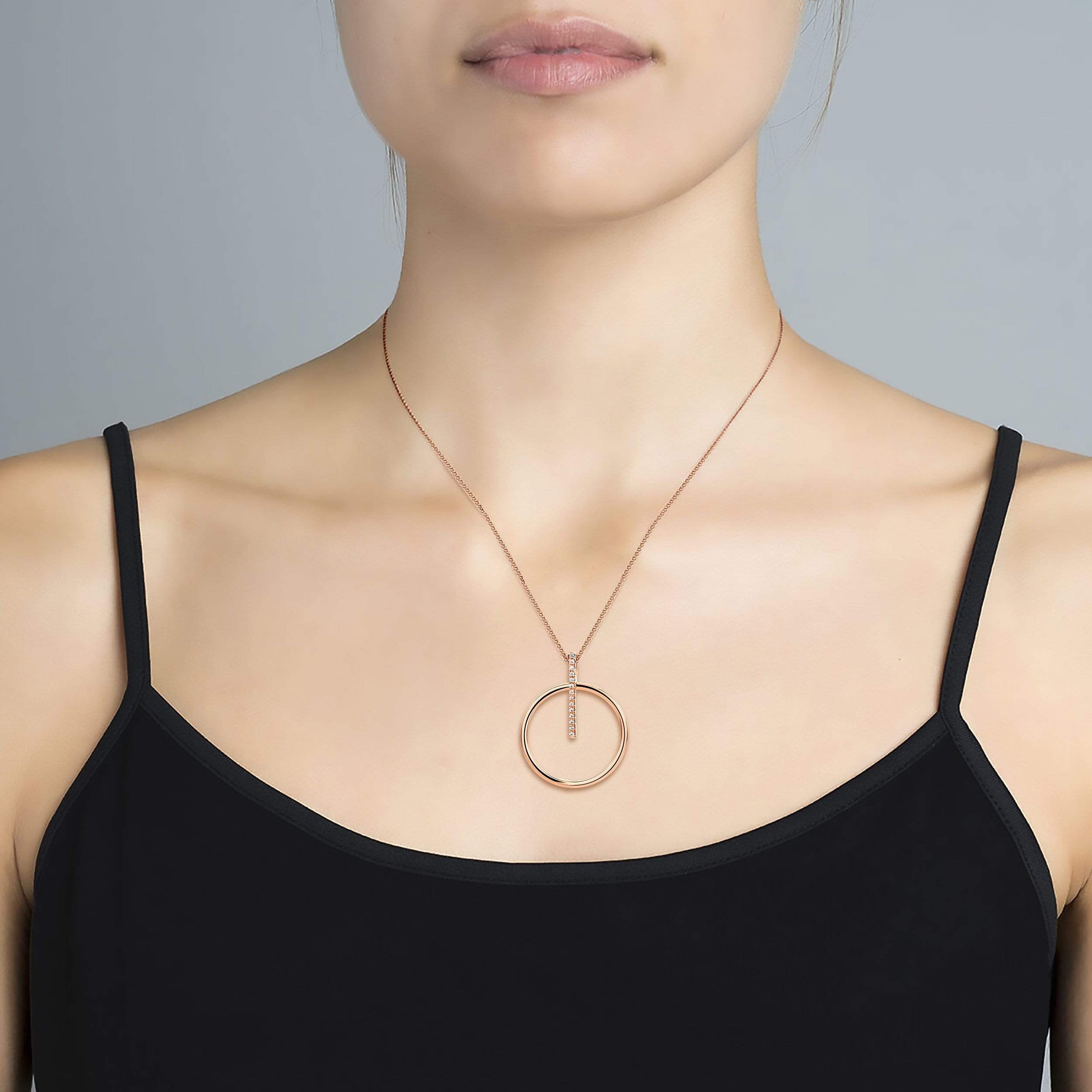 Lynora Jewellery Necklace 18" adj / Rose Gold Plate / Clear Bullseye Pendant Rose Gold Plate