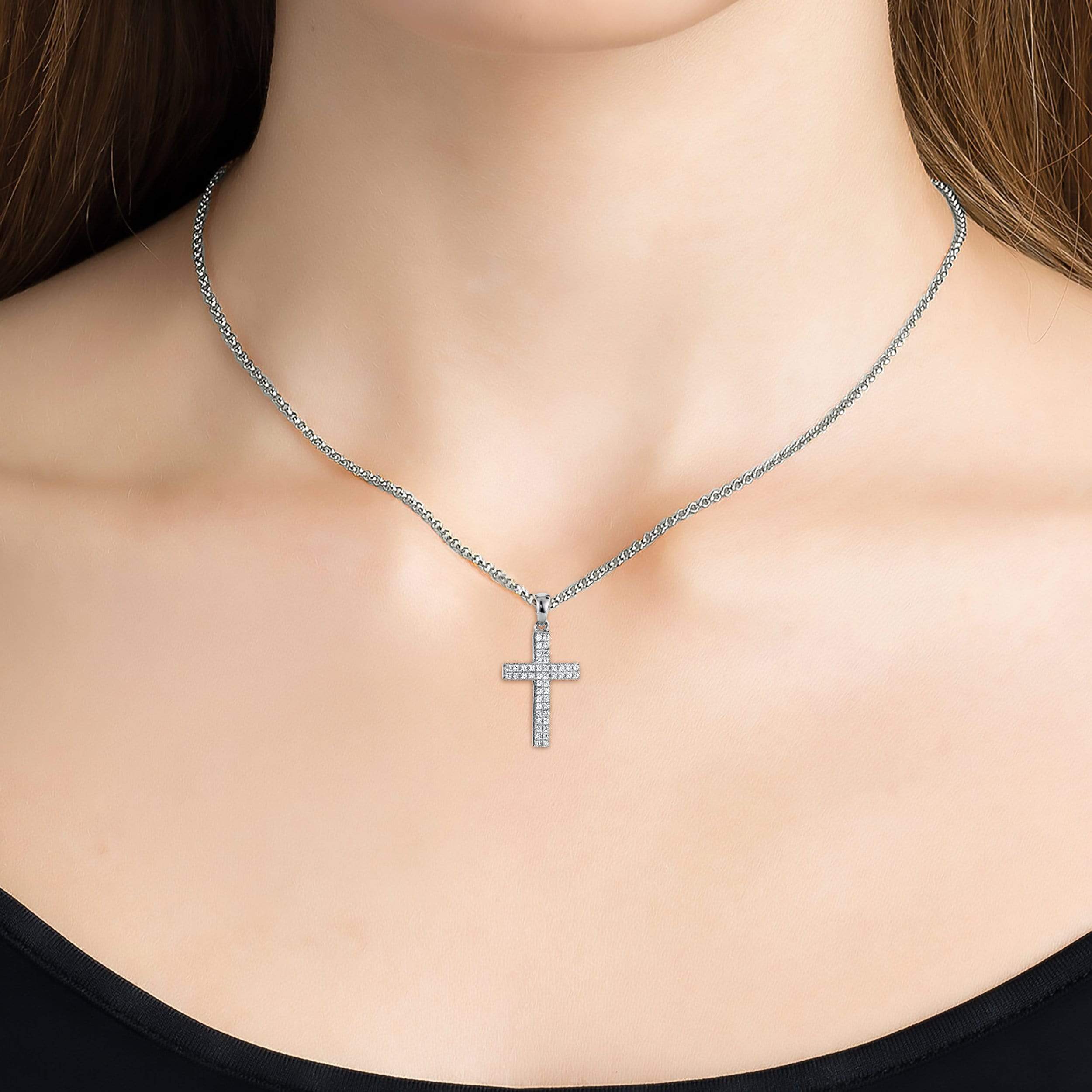 Lynora Jewellery Necklace 18" adj / Sterling Silver / Clear Cross Pendant Sterling Silver