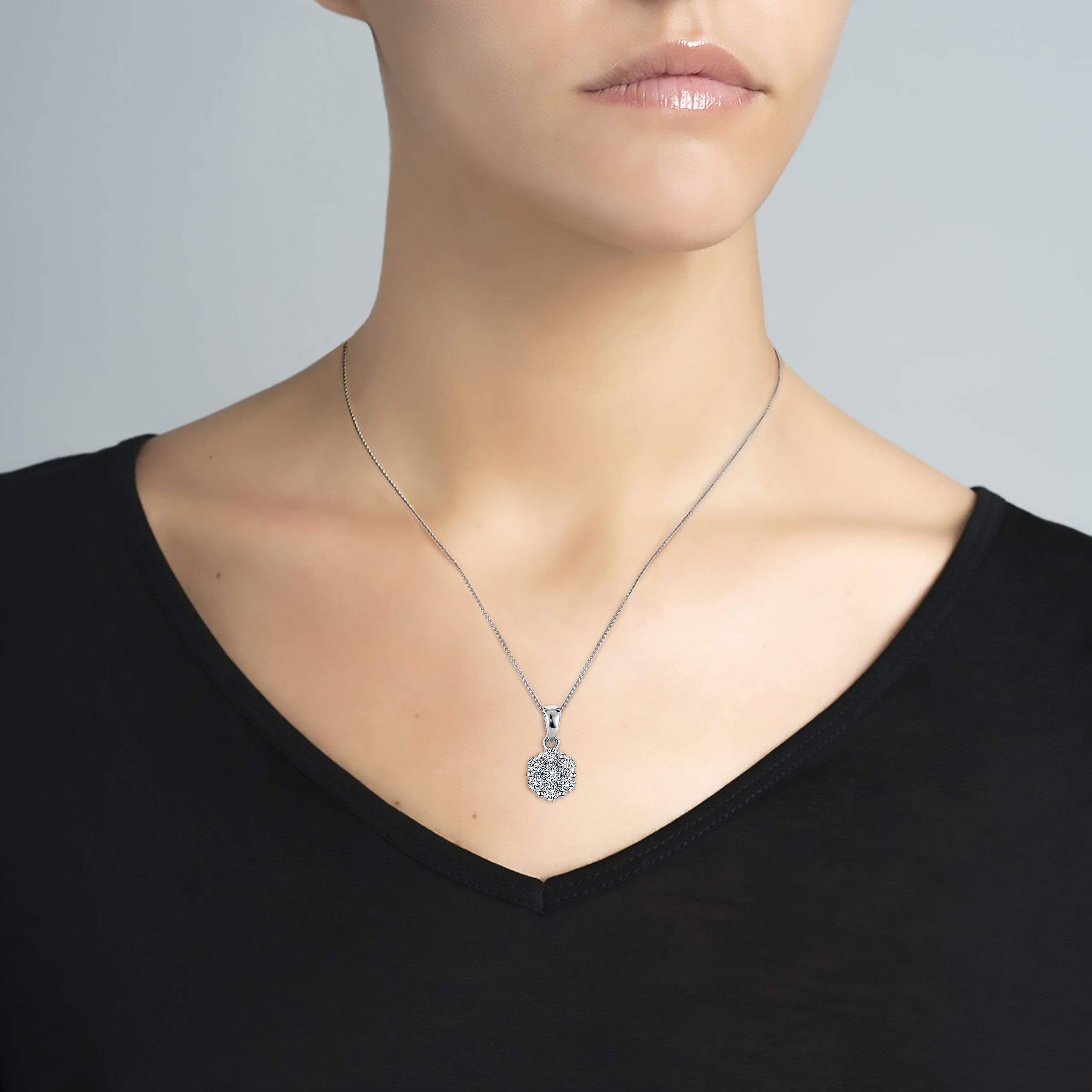 Lynora Jewellery Necklace 18" adj / Sterling Silver / Clear Flower Cluster Necklace Sterling Silver